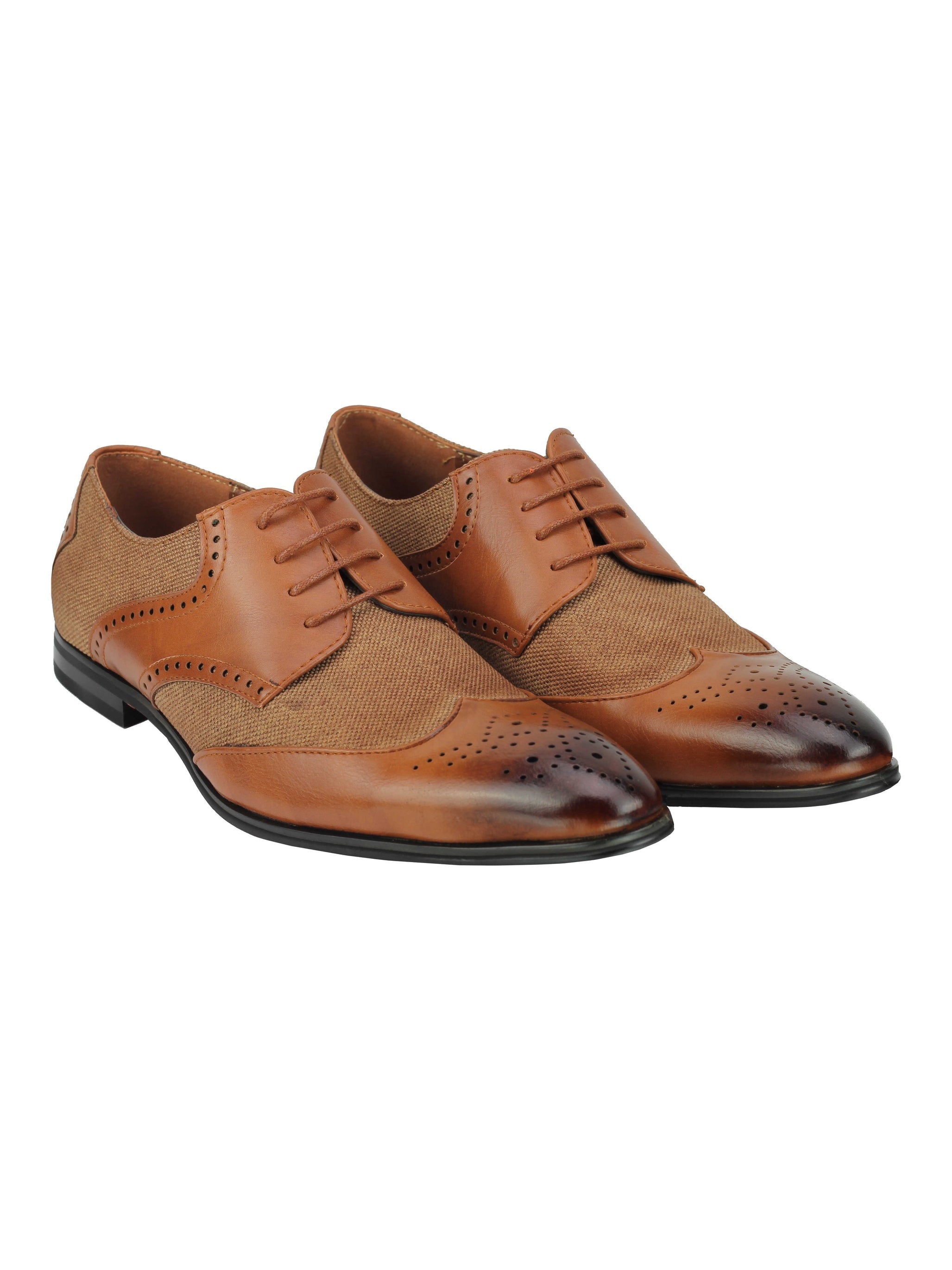 MENS CLASSIC FAUX LEATHER AND TWEED BROGUE LACE UP SHOES