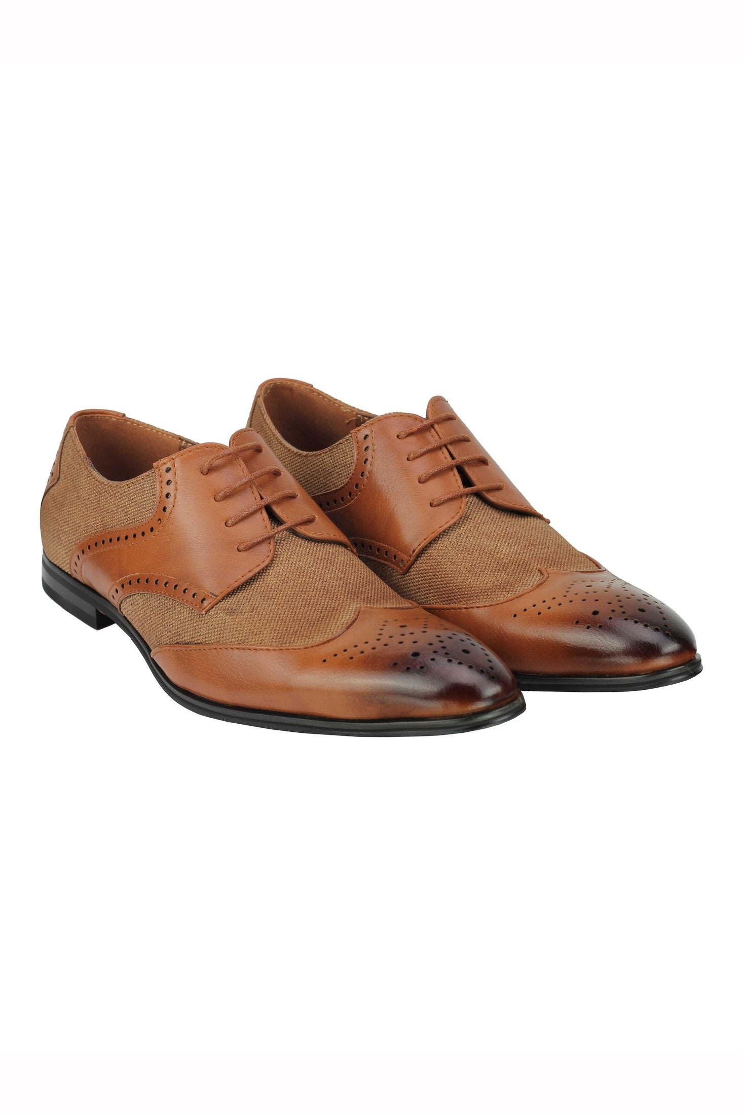 MENS CLASSIC FAUX LEATHER AND TWEED BROGUE LACE UP SHOES