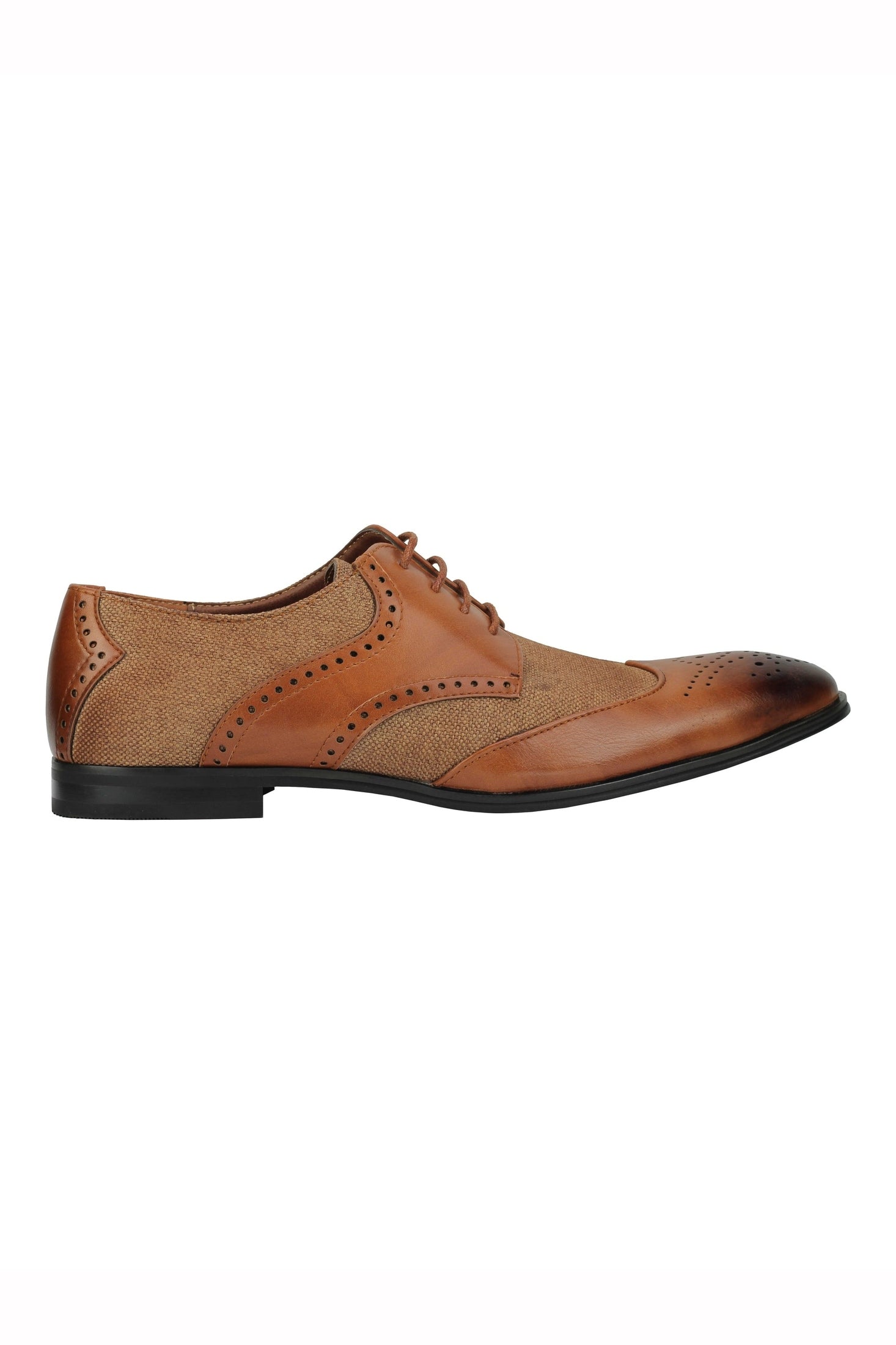 MENS CLASSIC FAUX LEATHER AND TWEED BROGUE LACE UP SHOES