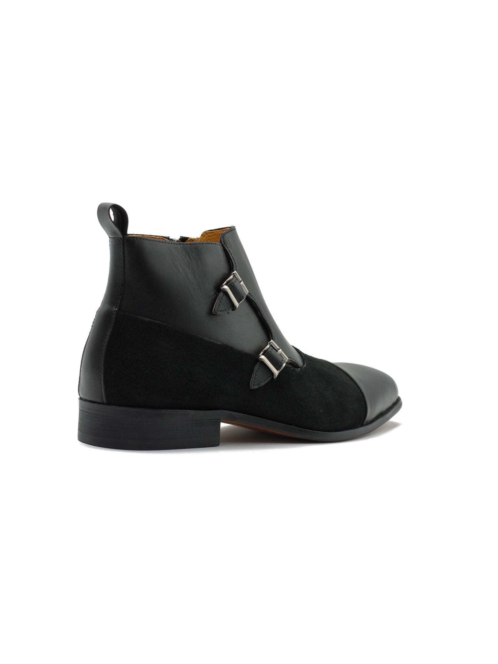BLACK DOUBLE MONK LEATHER & SUEDE CHELSEA BOOTS