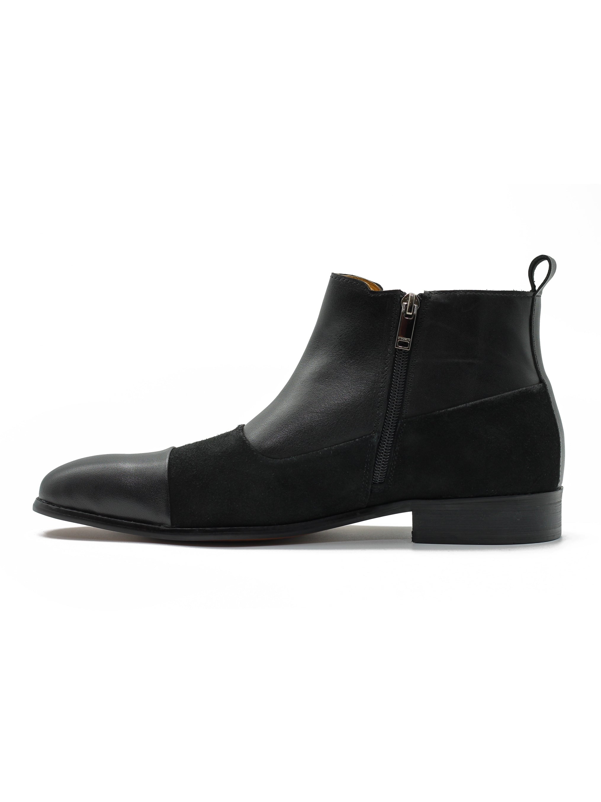 BLACK DOUBLE MONK LEATHER & SUEDE CHELSEA BOOTS