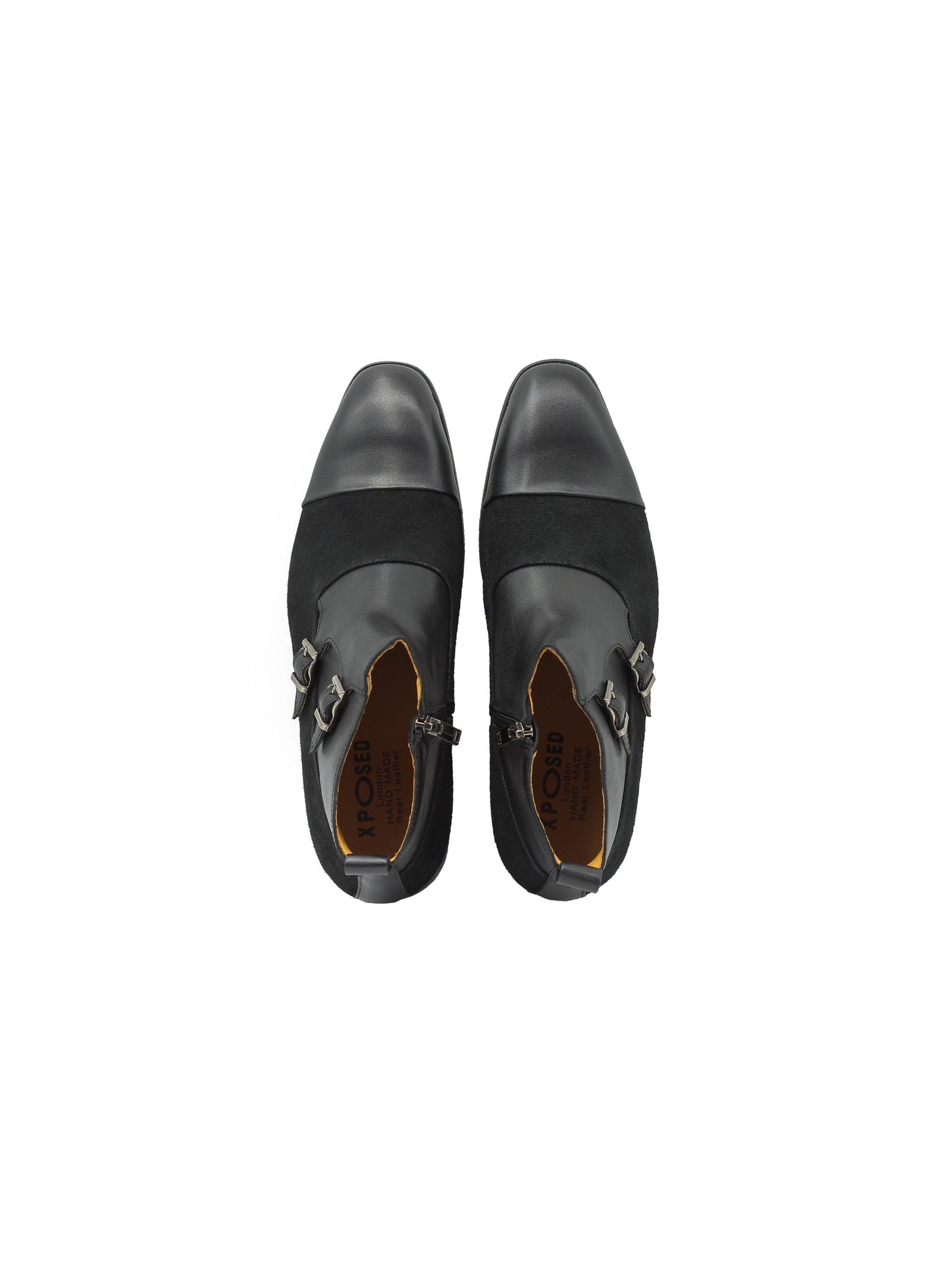 BLACK DOUBLE MONK LEATHER & SUEDE CHELSEA BOOTS