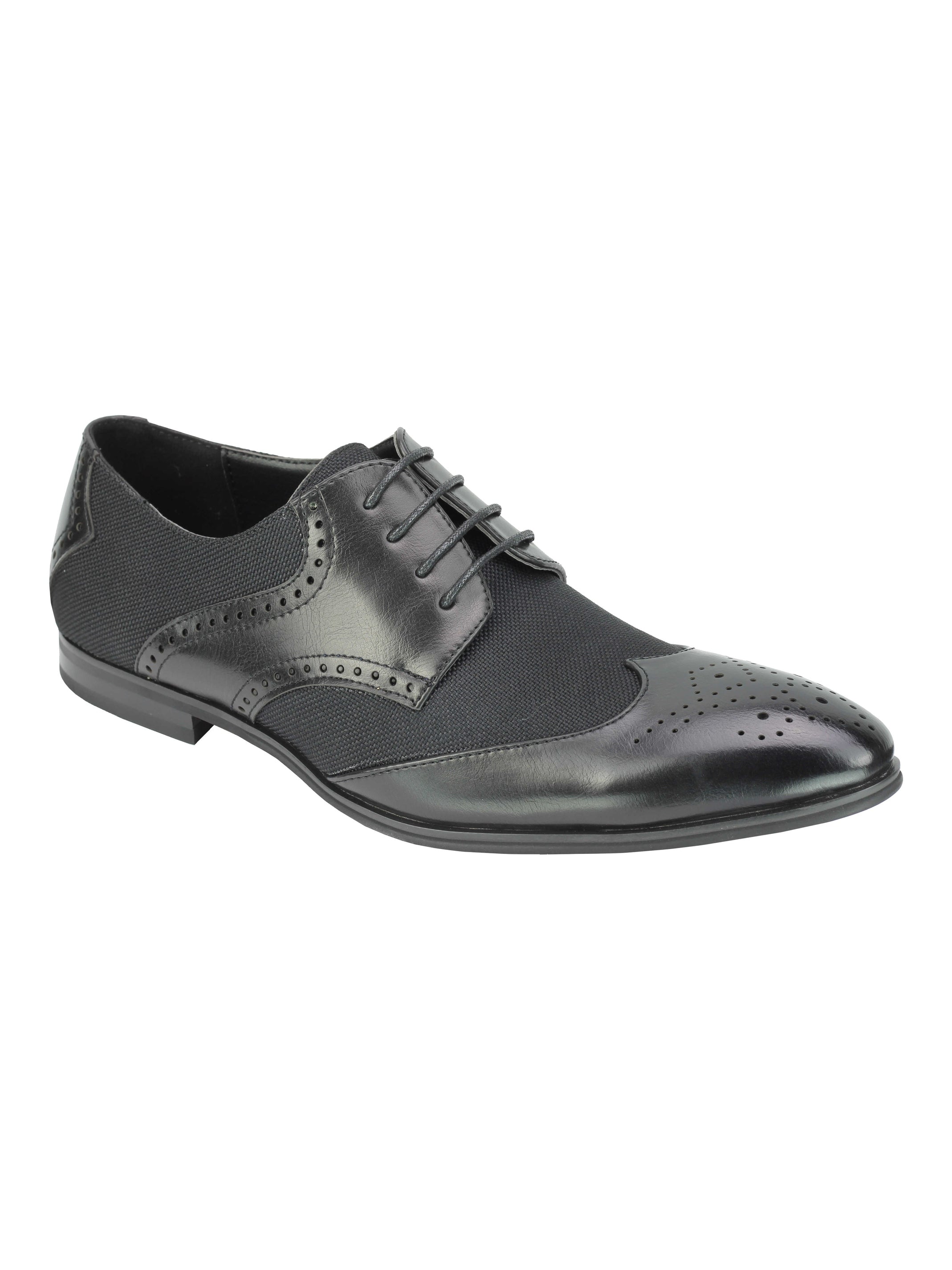 MENS CLASSIC FAUX LEATHER AND TWEED BROGUE LACE UP SHOES