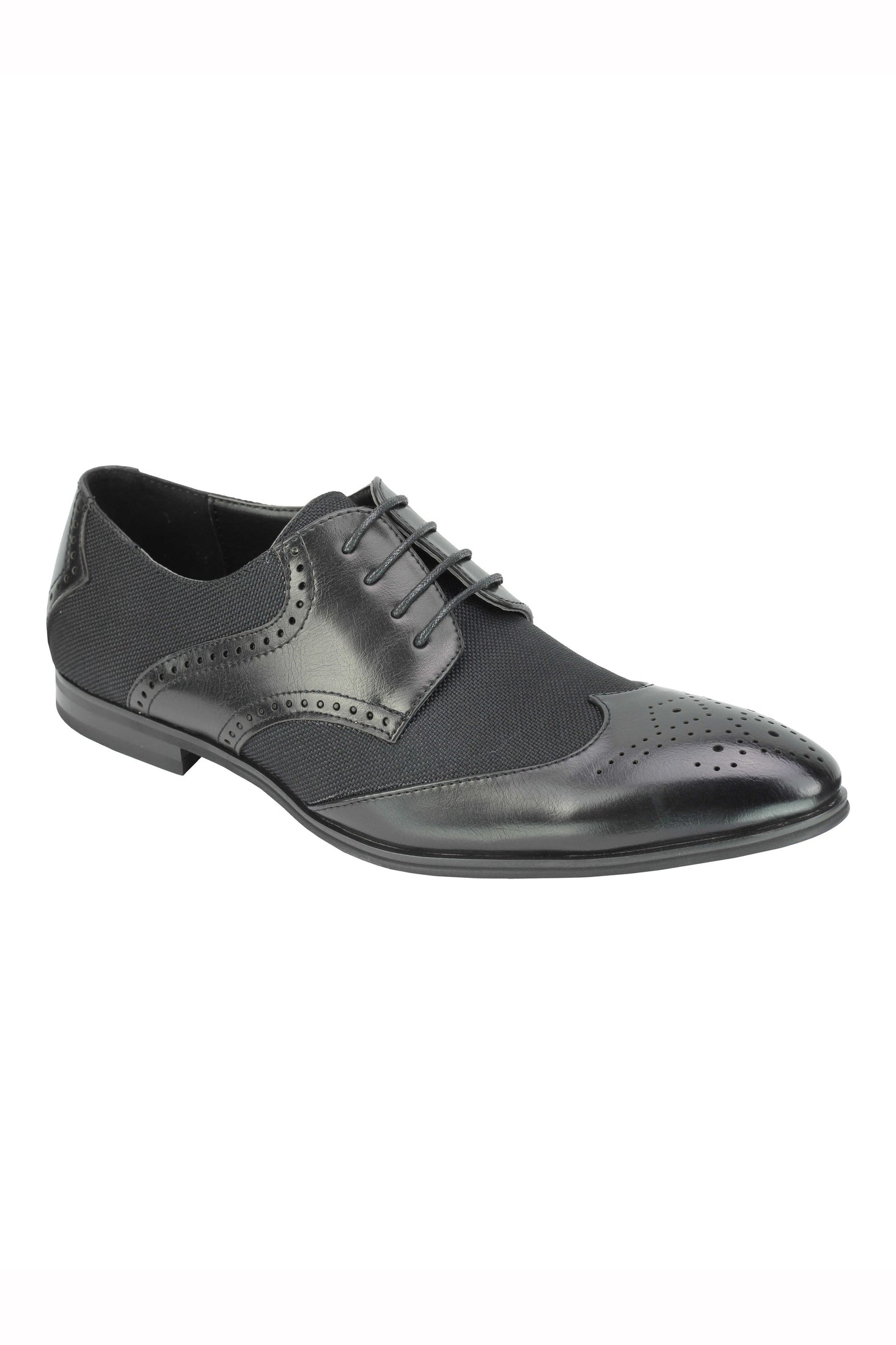 MENS CLASSIC FAUX LEATHER AND TWEED BROGUE LACE UP SHOES