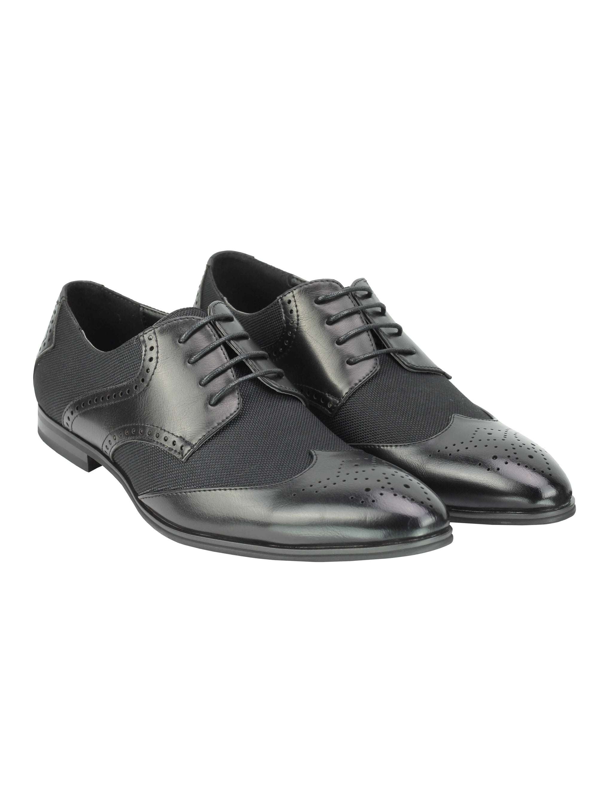 MENS CLASSIC FAUX LEATHER AND TWEED BROGUE LACE UP SHOES