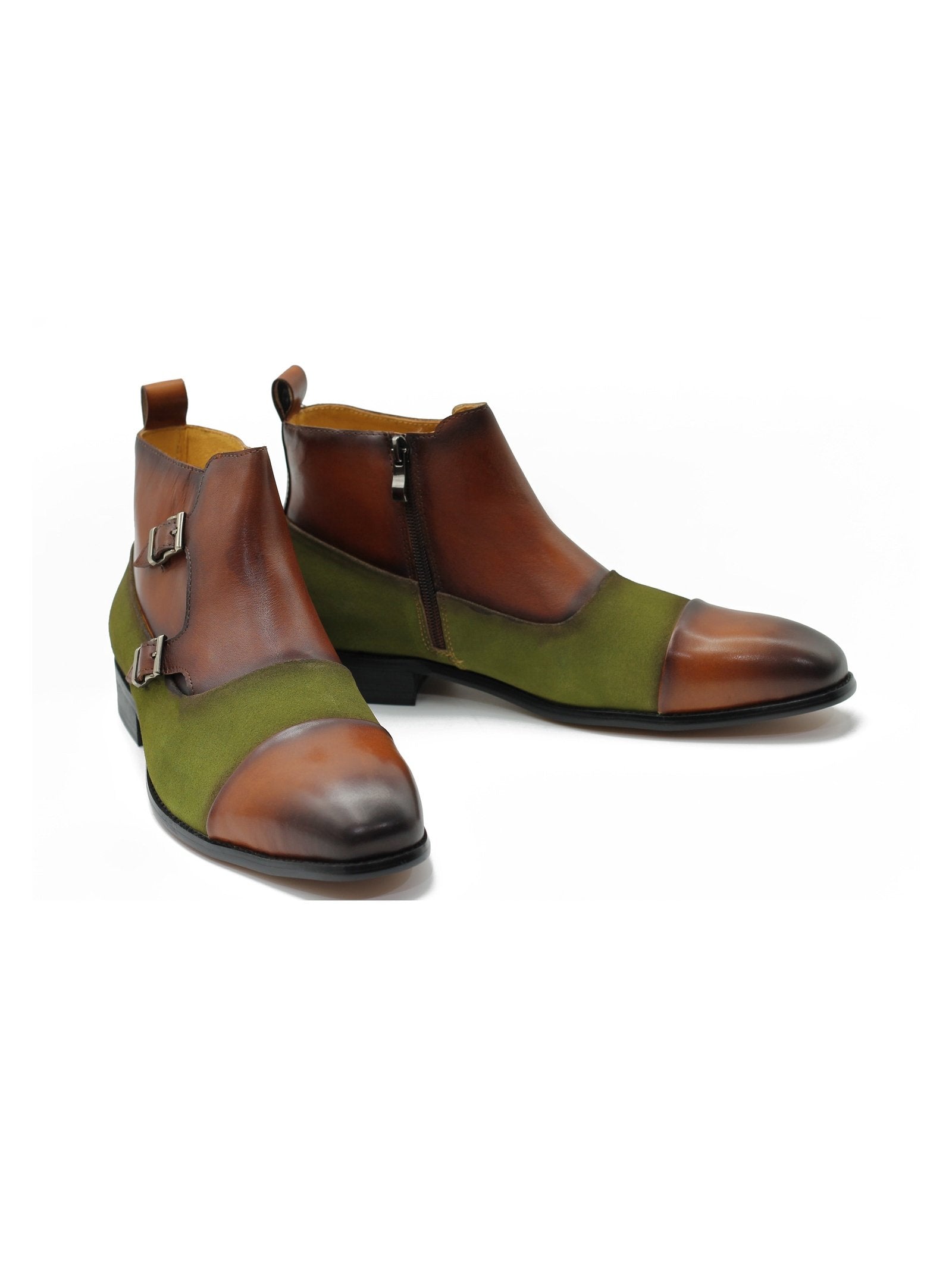 BROWN DOUBLE MONK LEATHER & SUEDE BOOTS