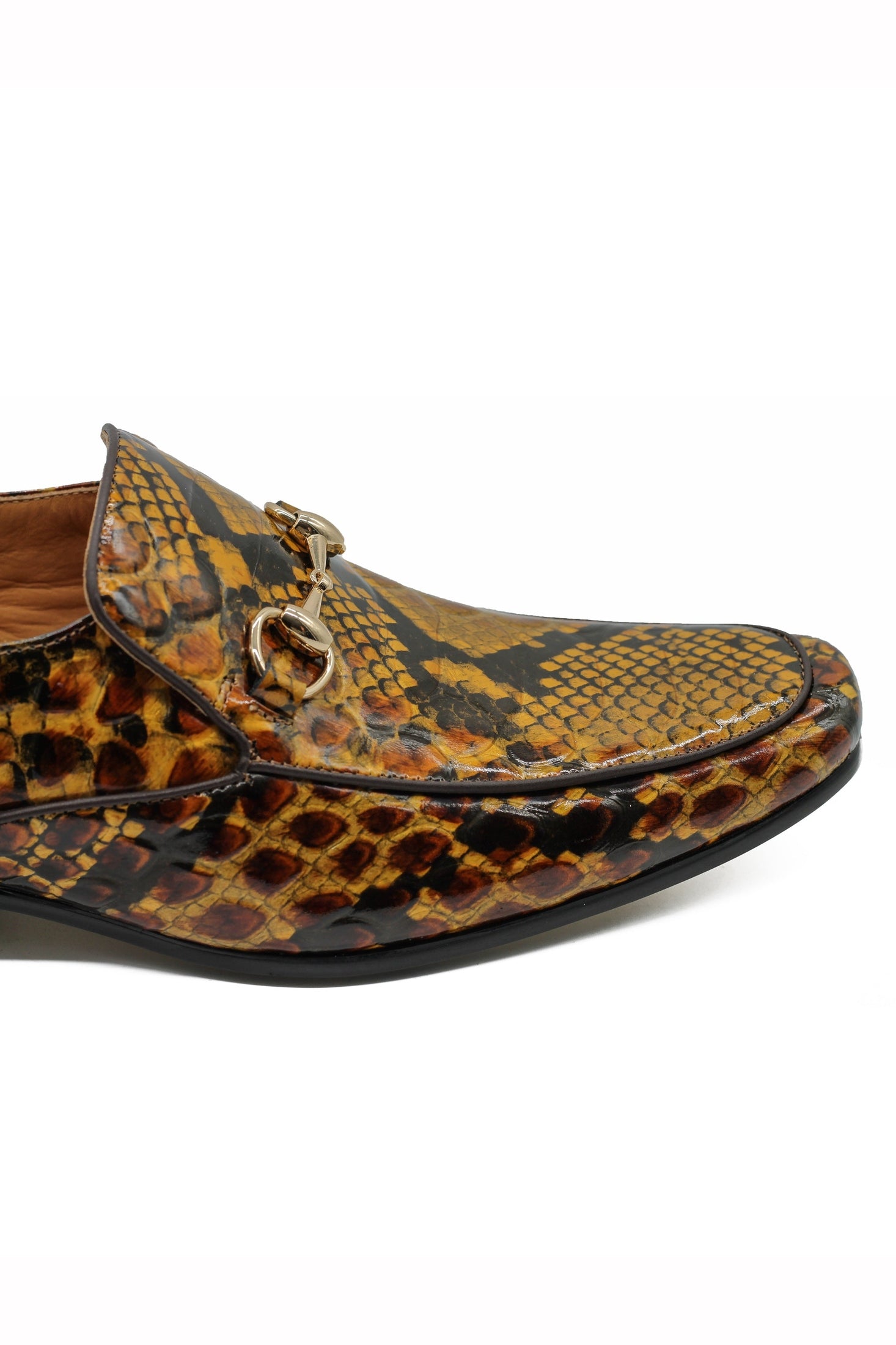 Glossy Real Leather Shoes Printed Gold Snaffle Bit Party Loafers