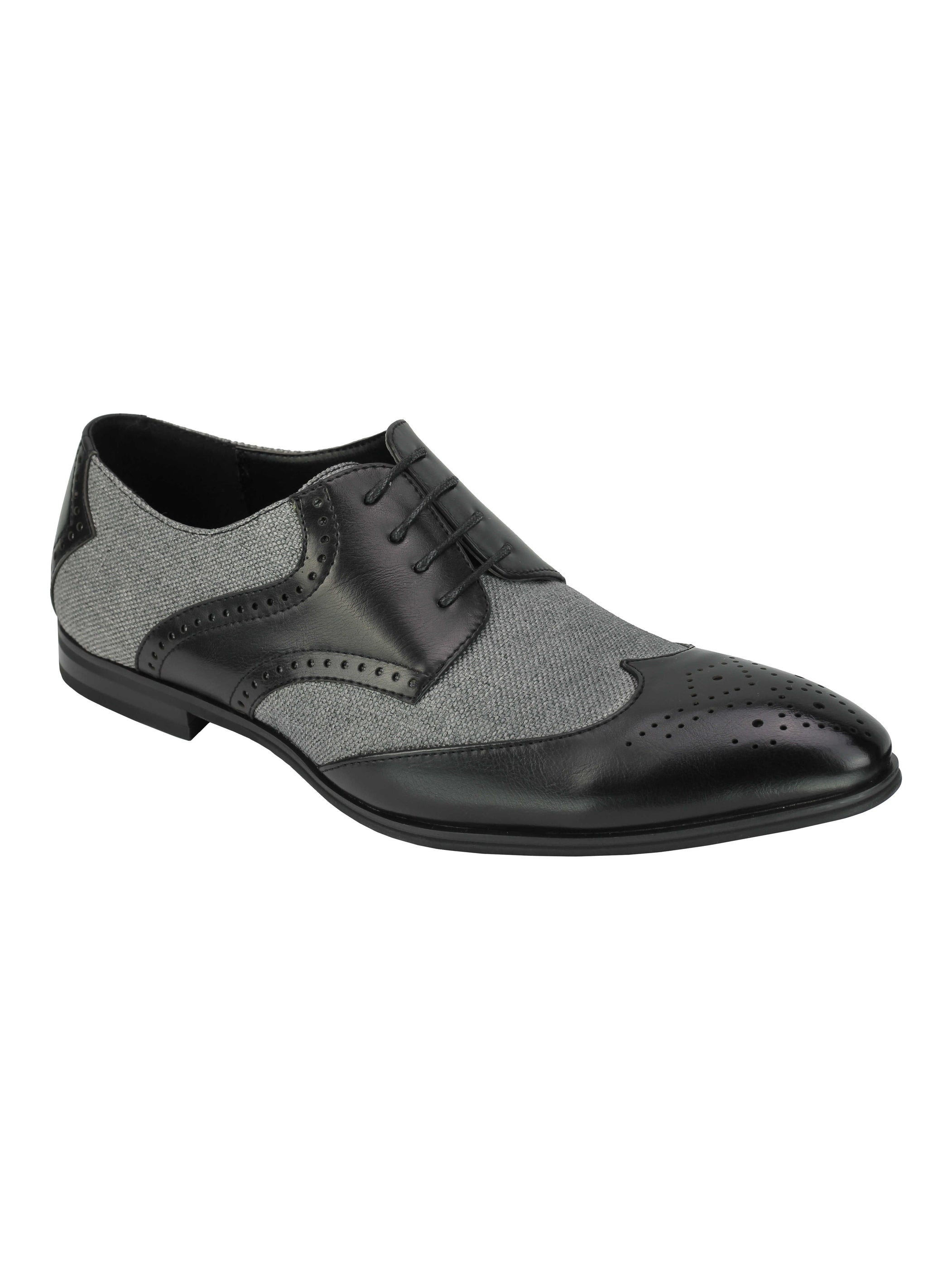 MENS CLASSIC FAUX LEATHER AND TWEED BROGUE LACE UP SHOES