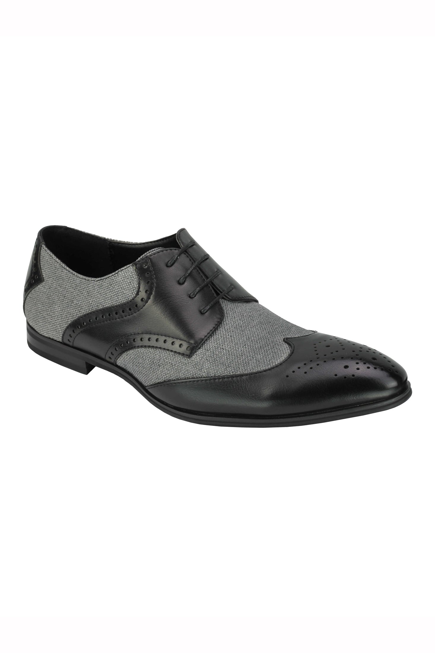 MENS CLASSIC FAUX LEATHER AND TWEED BROGUE LACE UP SHOES