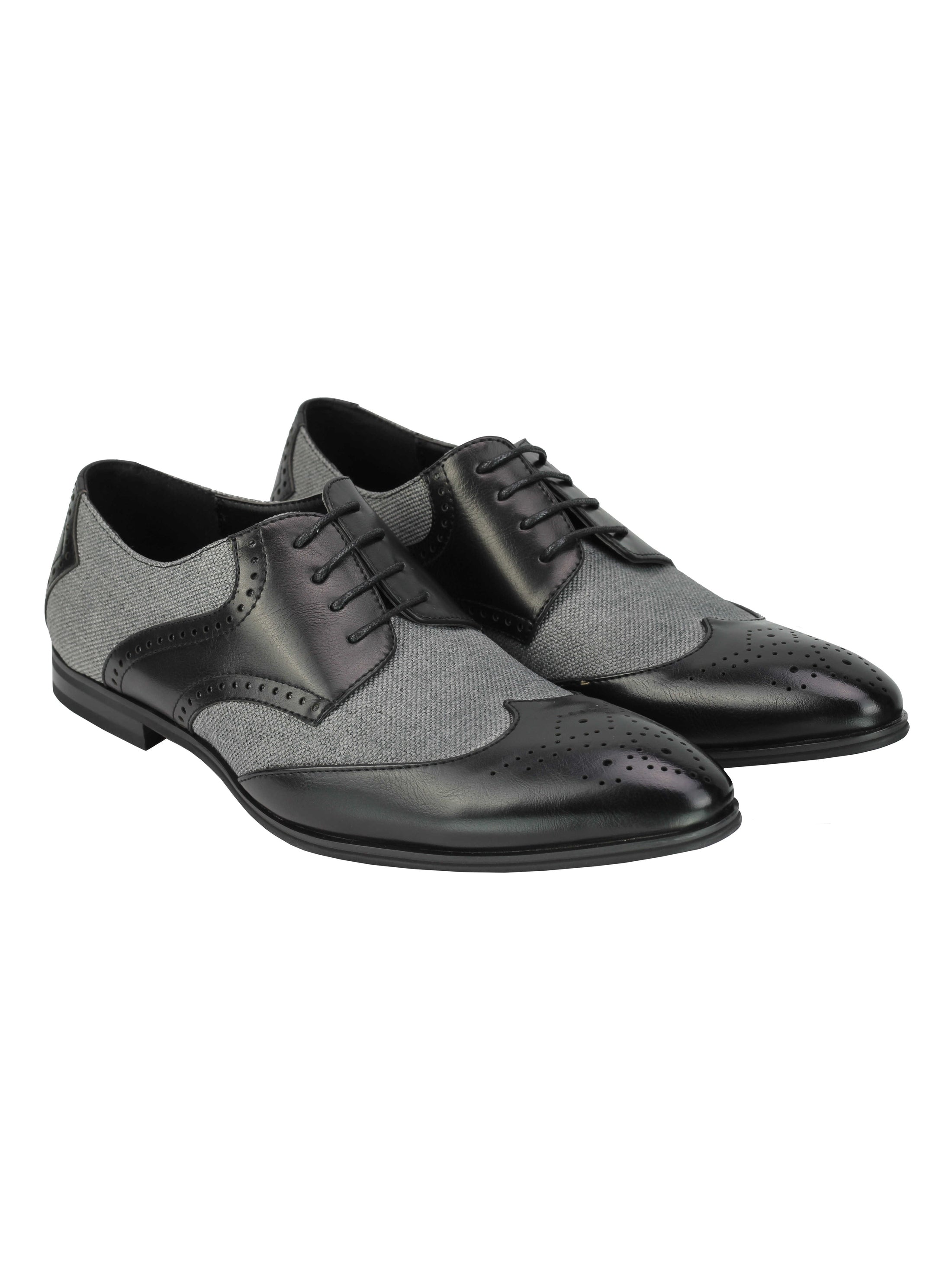 MENS CLASSIC FAUX LEATHER AND TWEED BROGUE LACE UP SHOES