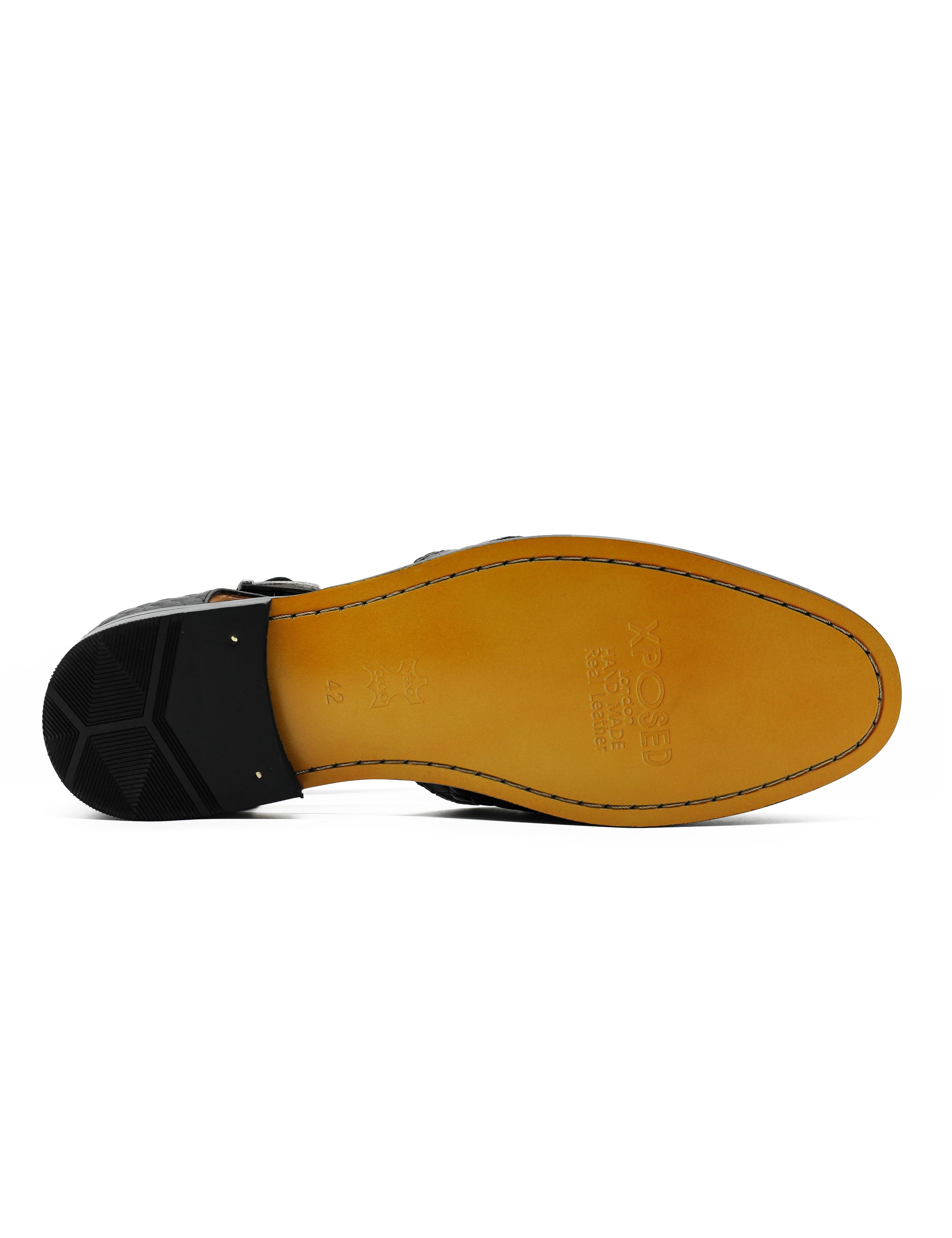 Black Printed Leather T-Strap Sandals – Closed Toe