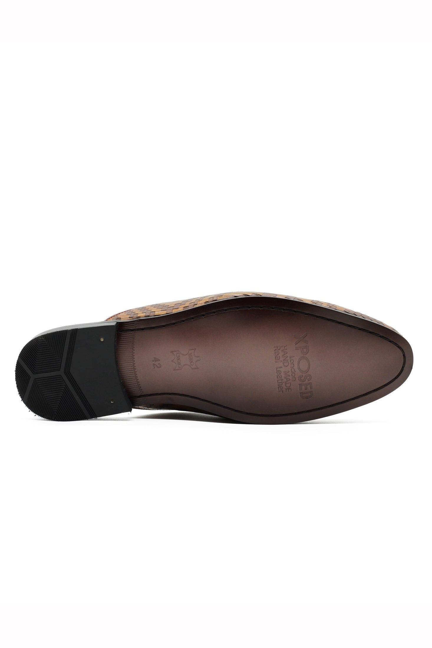 Brown Woven Embossed Leather Half Mules