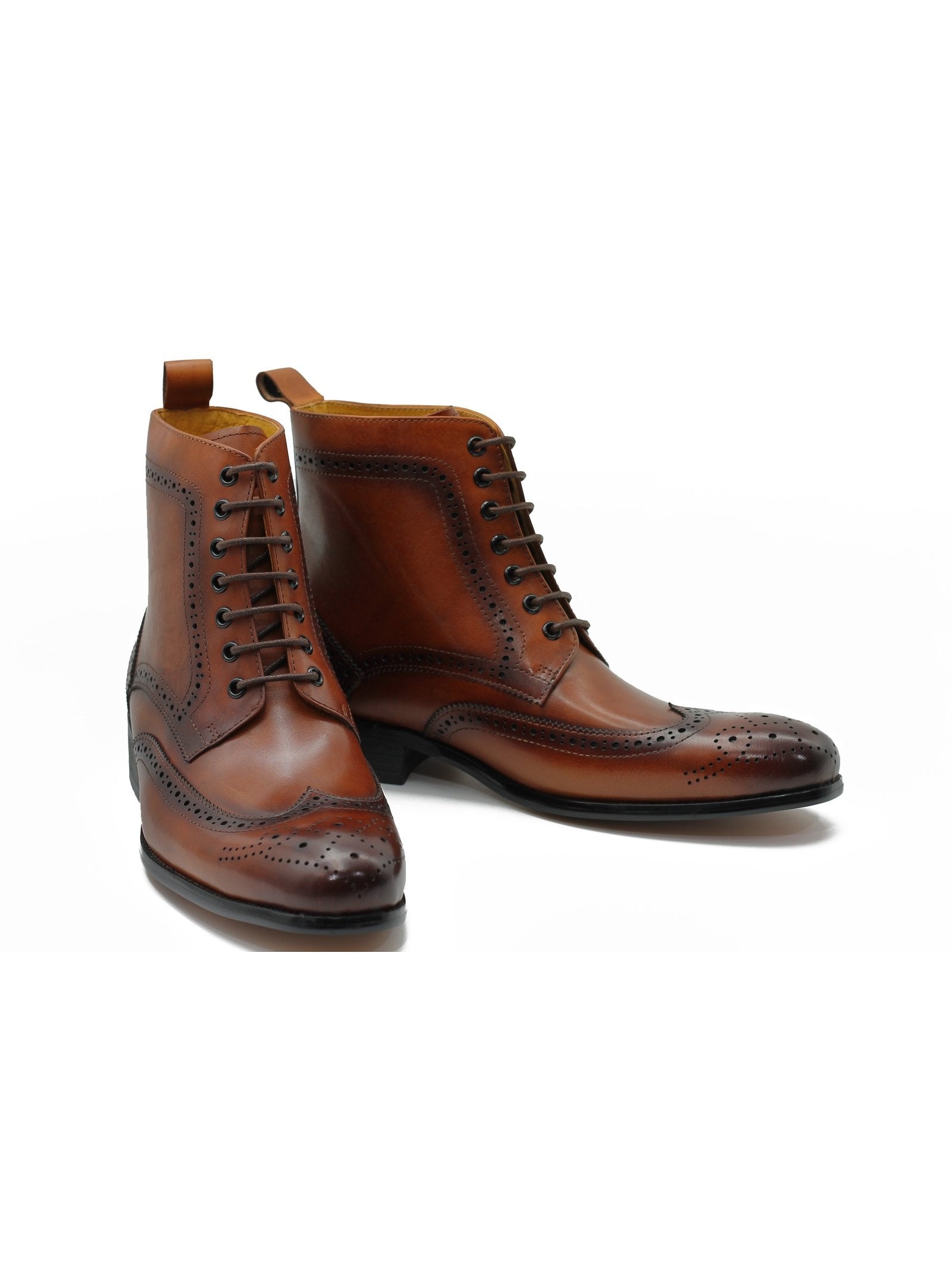 BROWN BROGUE LEATHER BOOTS