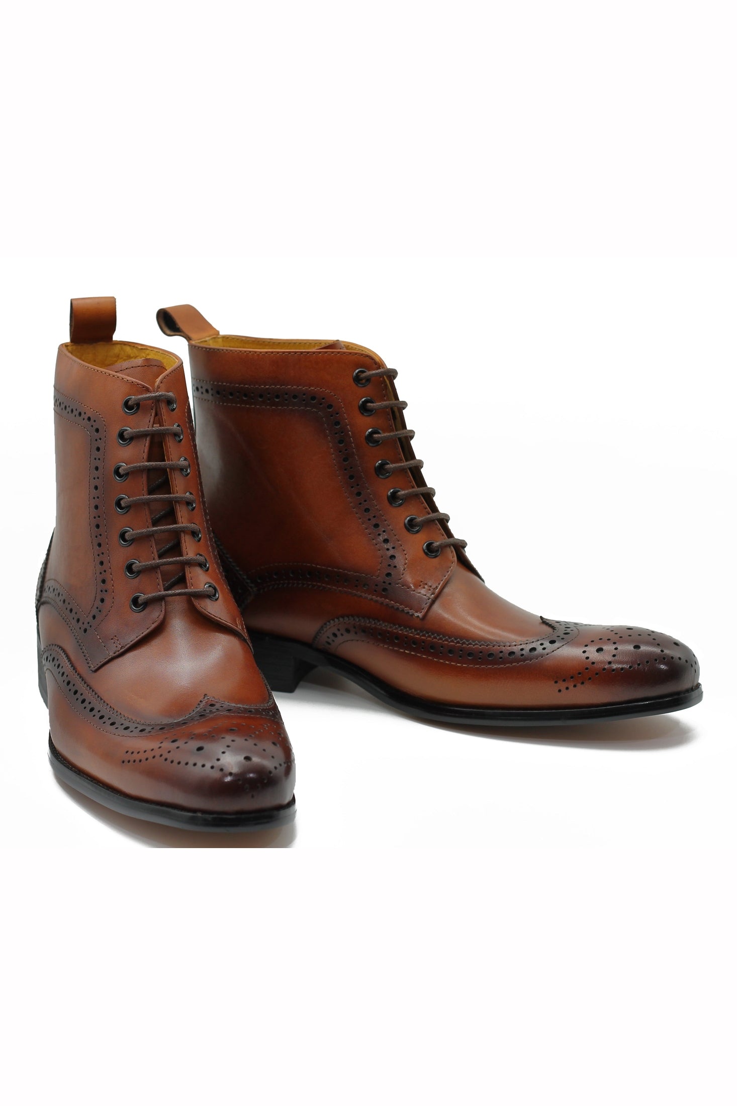 BROWN BROGUE LEATHER BOOTS
