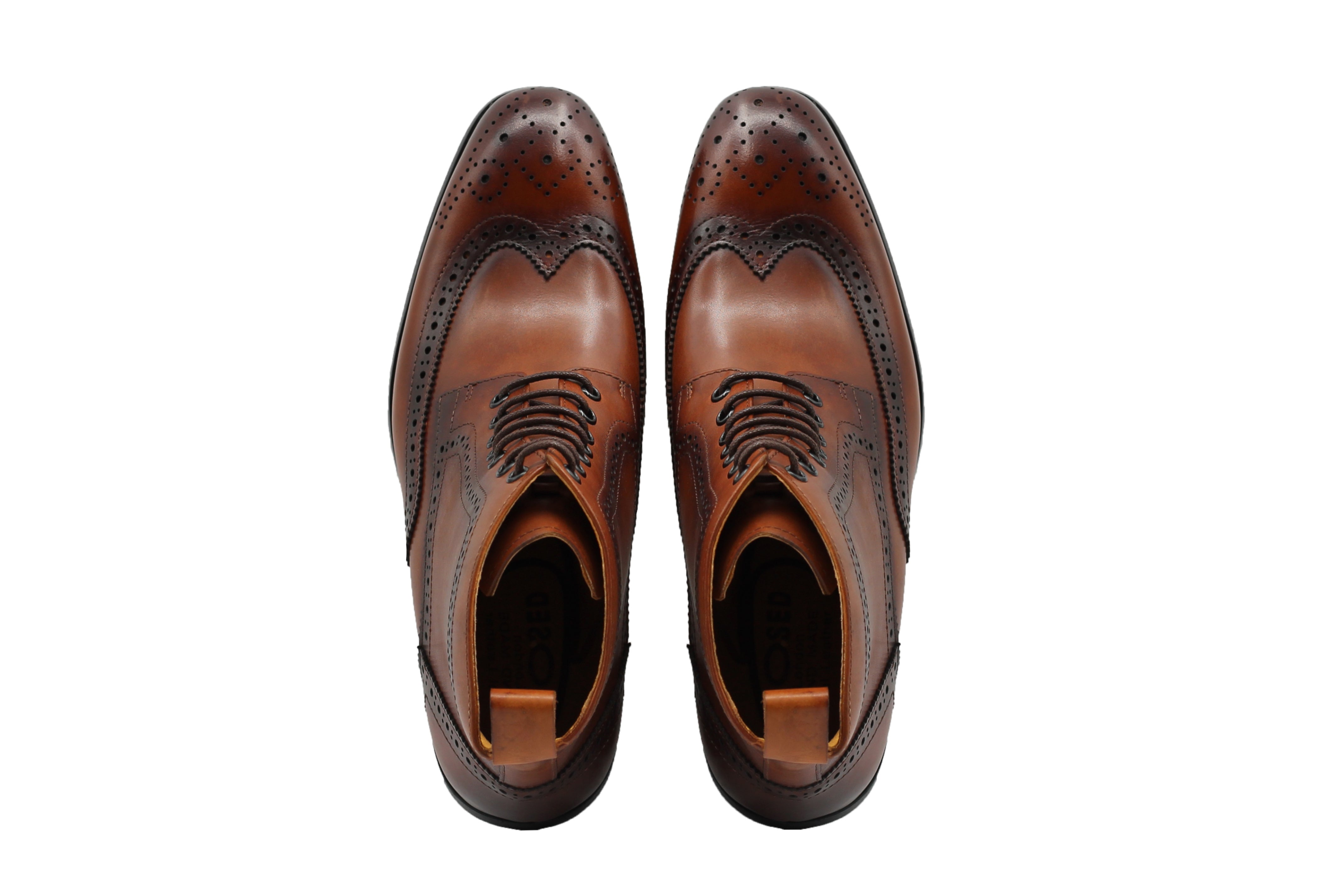 BROWN BROGUE LEATHER BOOTS