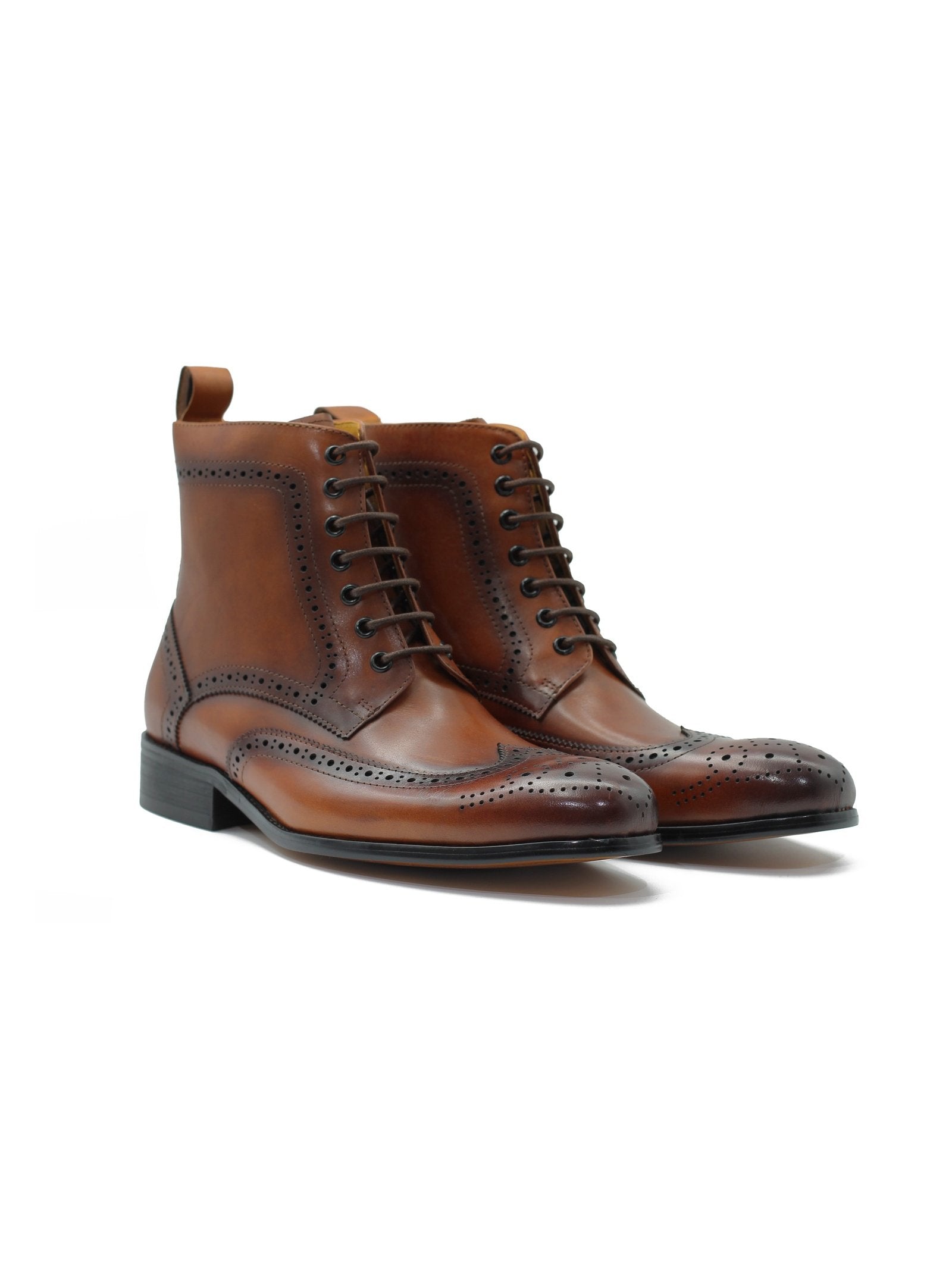 BROWN BROGUE LEATHER BOOTS