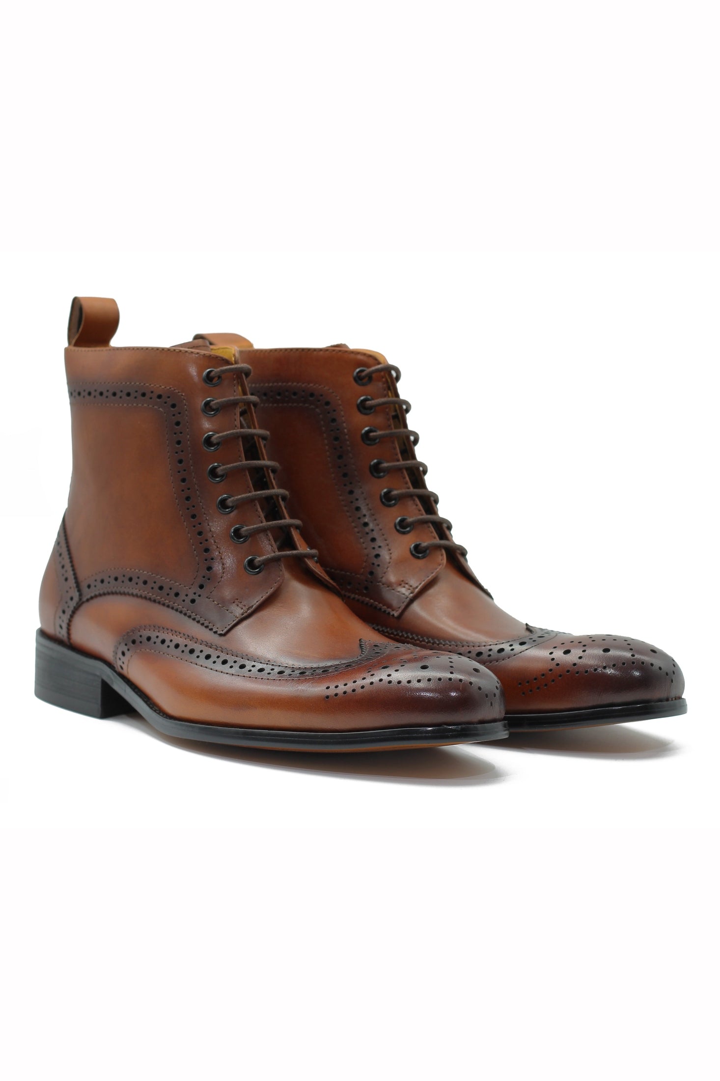 BROWN BROGUE LEATHER BOOTS