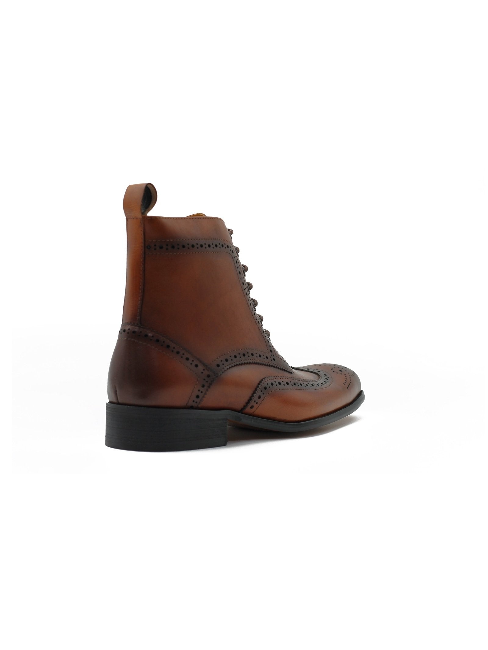 BROWN BROGUE LEATHER BOOTS