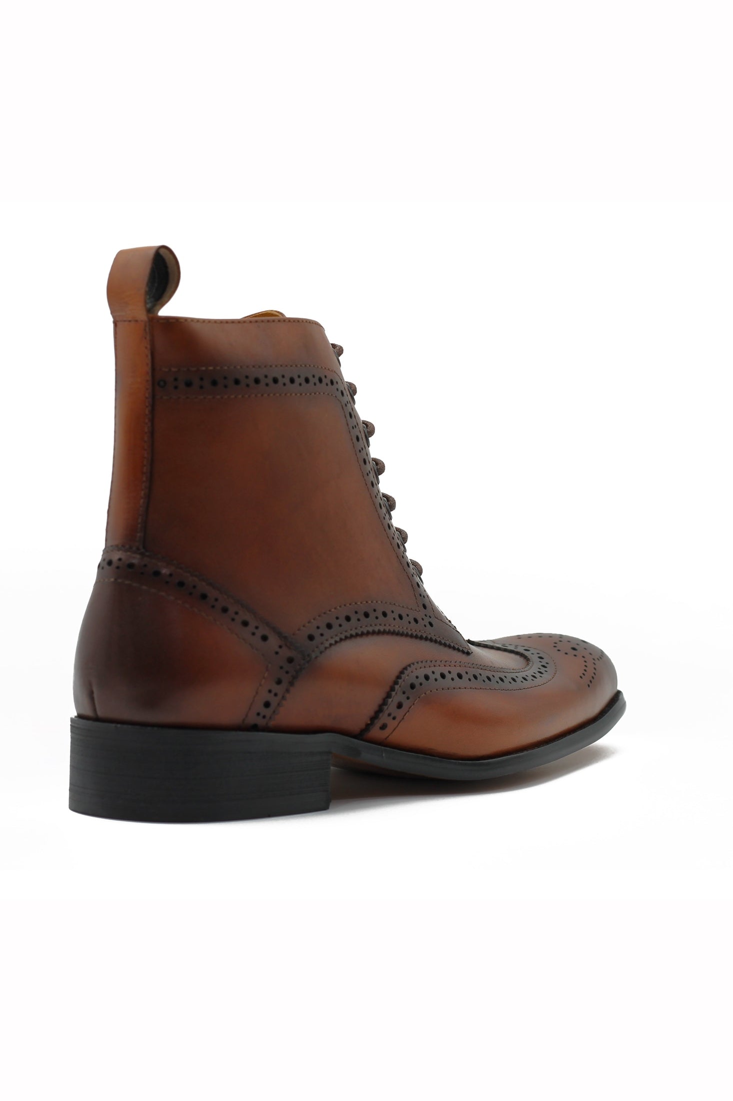 BROWN BROGUE LEATHER BOOTS