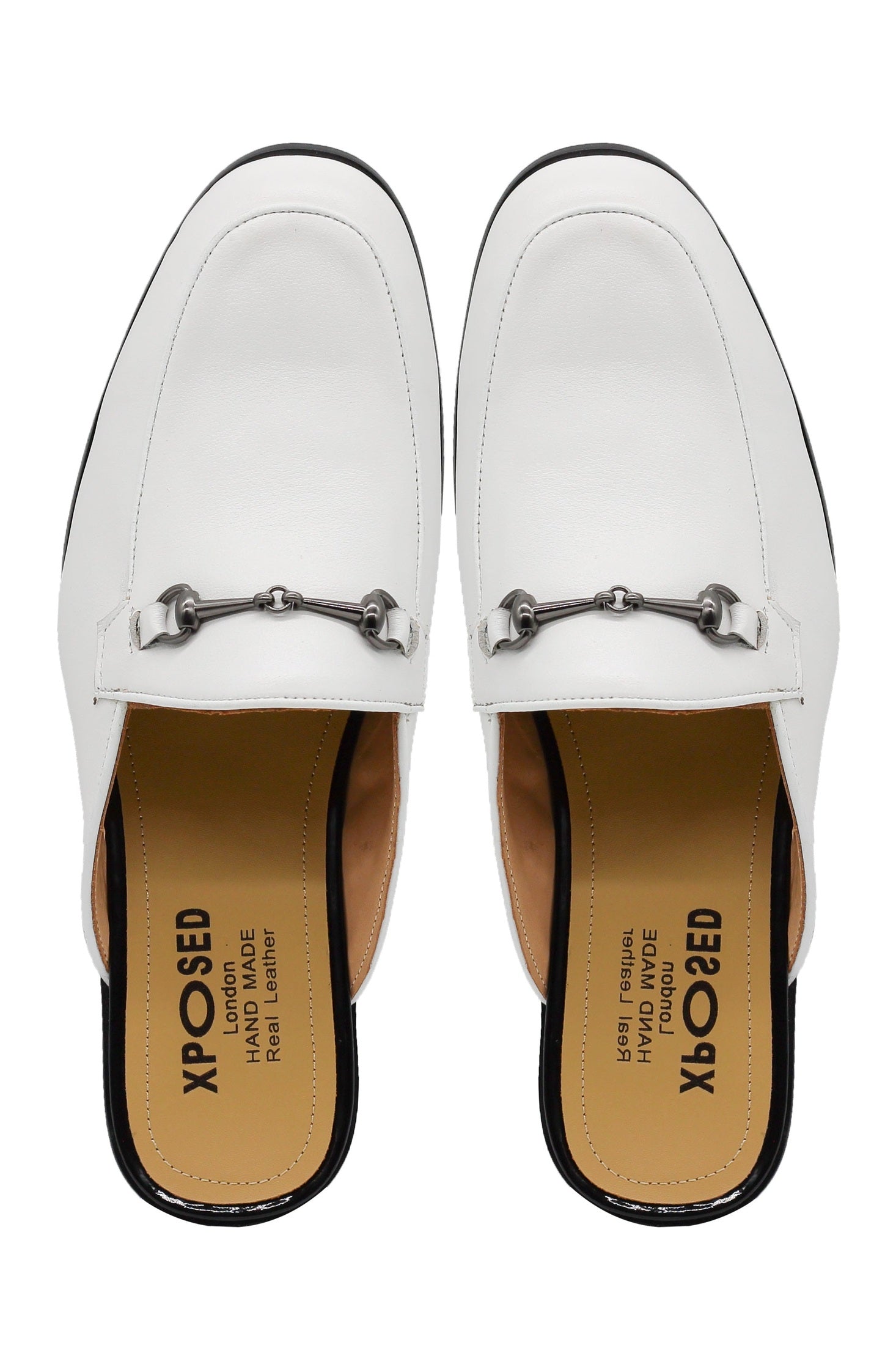 White Real Leather Snaffle Bit Half Shoes | Mules