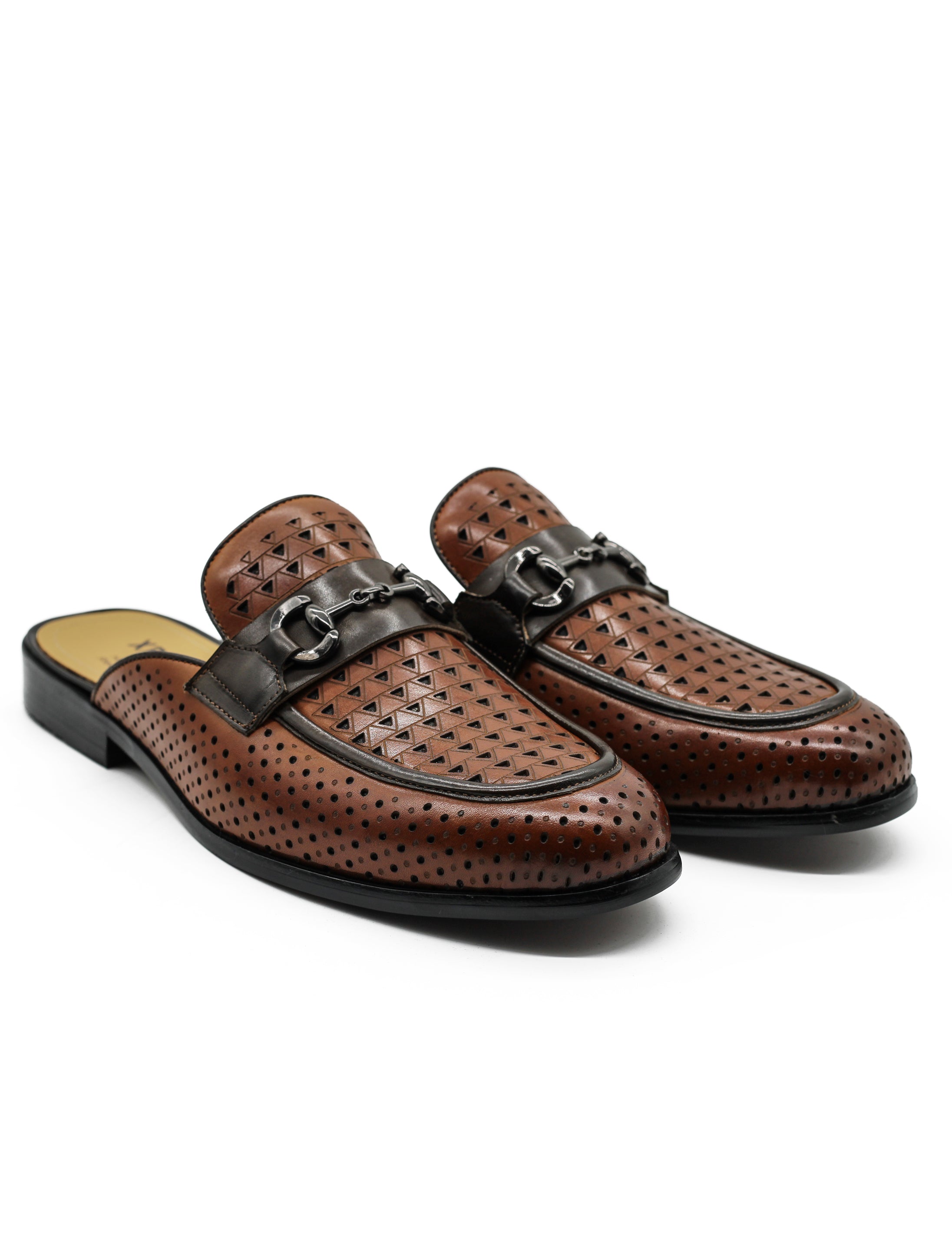 Brown Real Leather Half Shoes with Snaffle Buckle