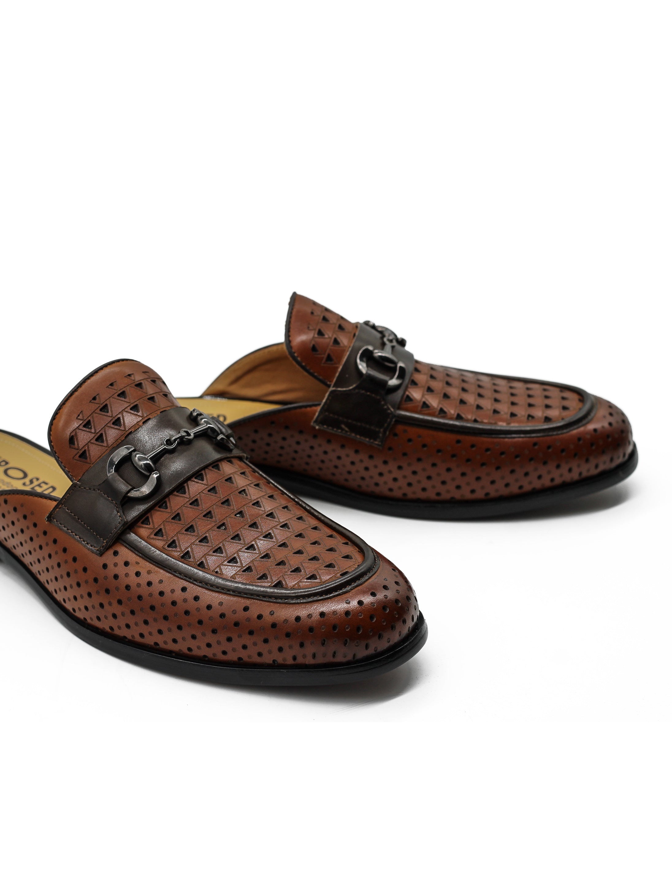 Brown Real Leather Half Shoes with Snaffle Buckle