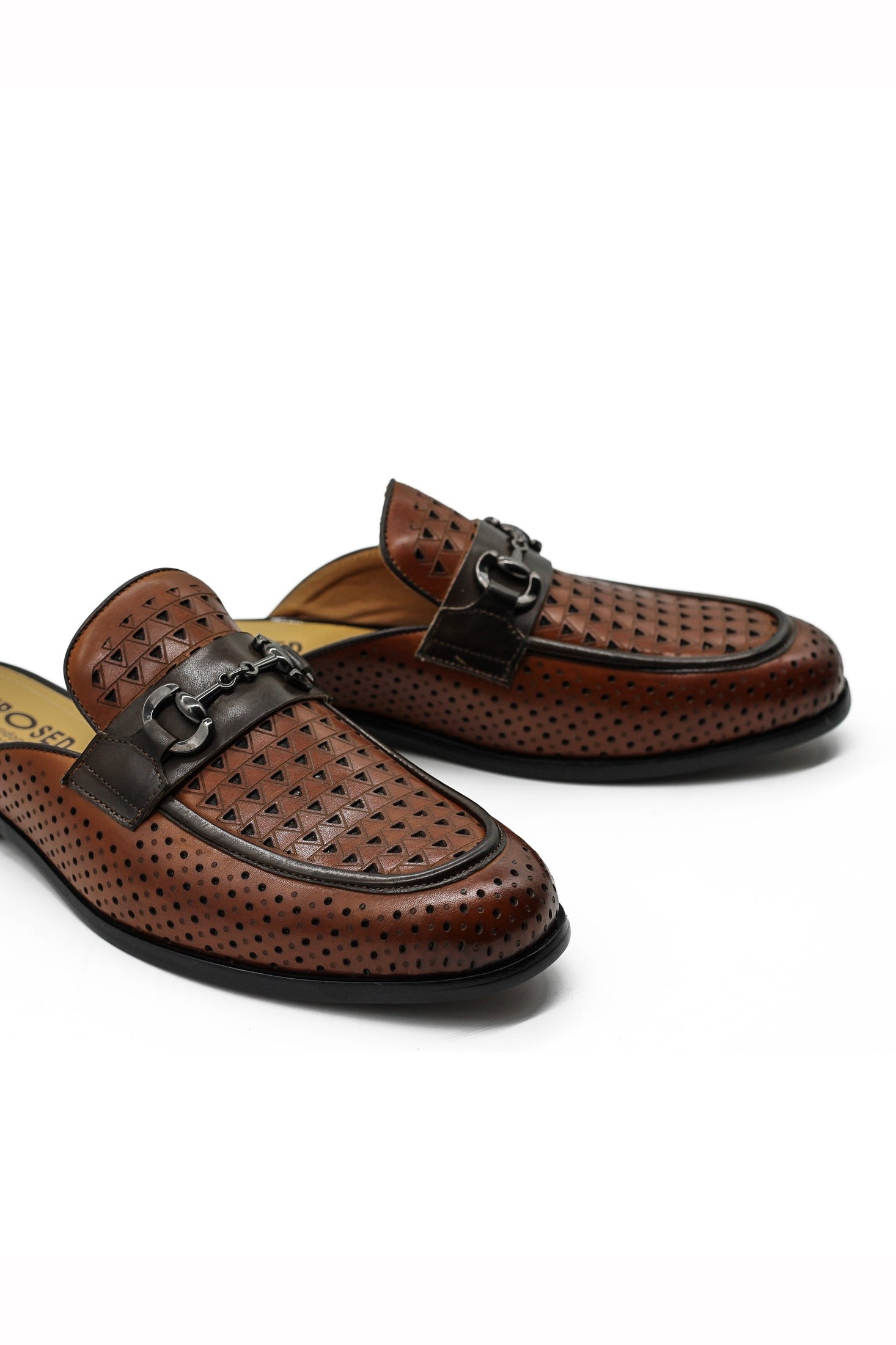 Brown Real Leather Half Shoes with Snaffle Buckle