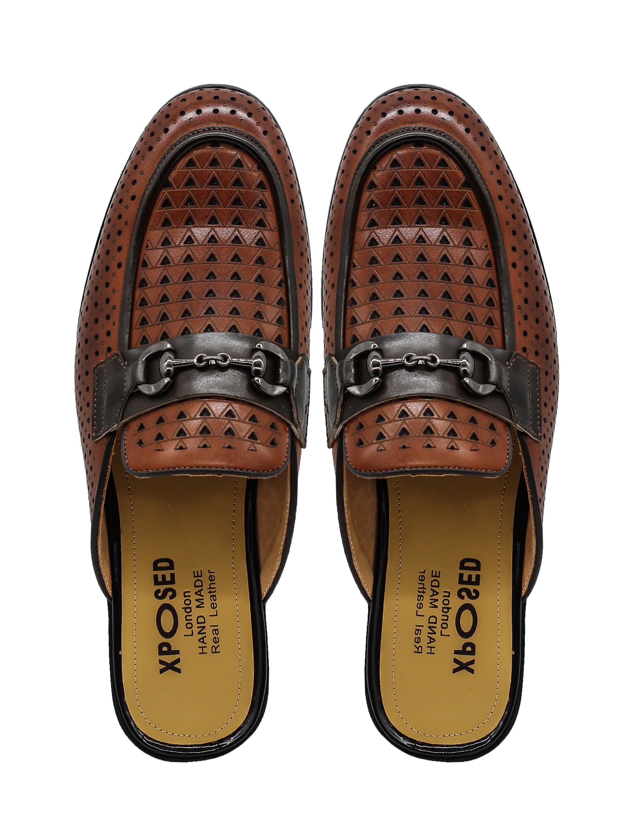 Brown Real Leather Half Shoes with Snaffle Buckle