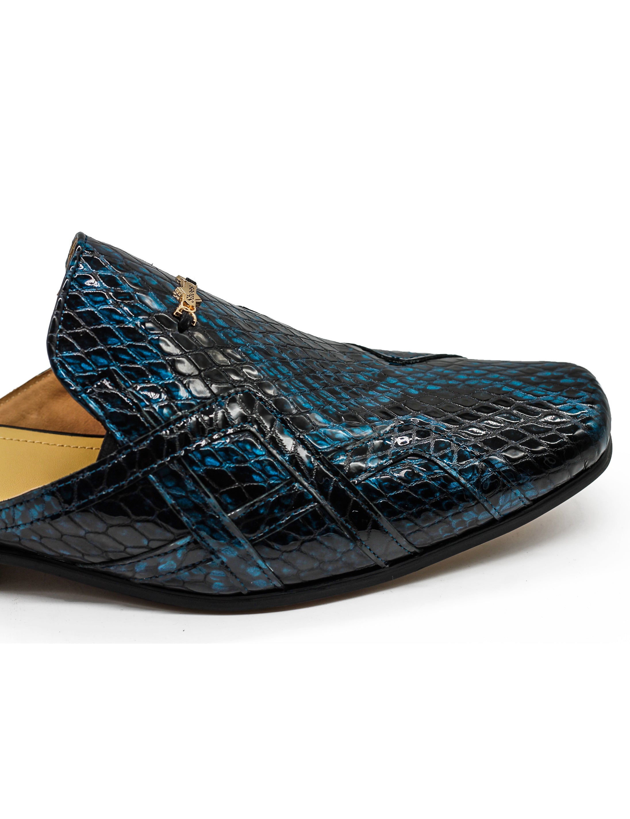 Shiny Patent Real Leather Printed Half Shoes in Blue