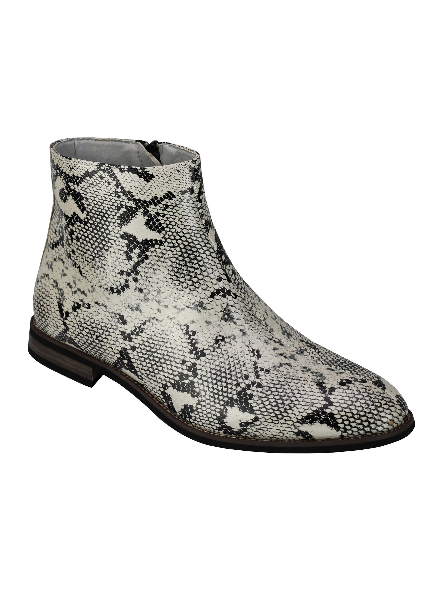 MENS FAUX LEATHER SHINY SNAKE SKIN PRINT ANKLE BOOTS ZIP ON CHELSEA DEALER SHOES