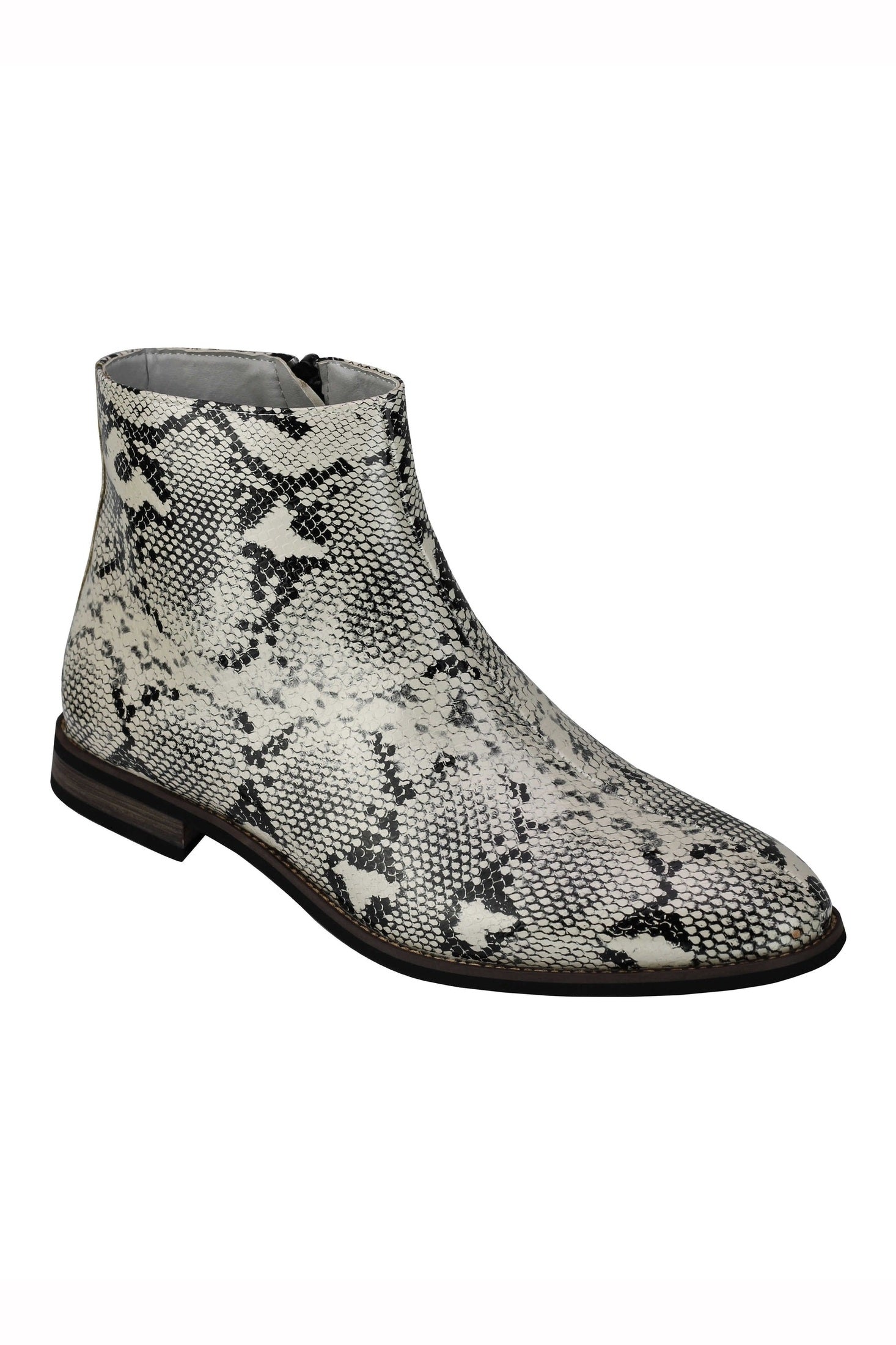 MENS FAUX LEATHER SHINY SNAKE SKIN PRINT ANKLE BOOTS ZIP ON CHELSEA DEALER SHOES