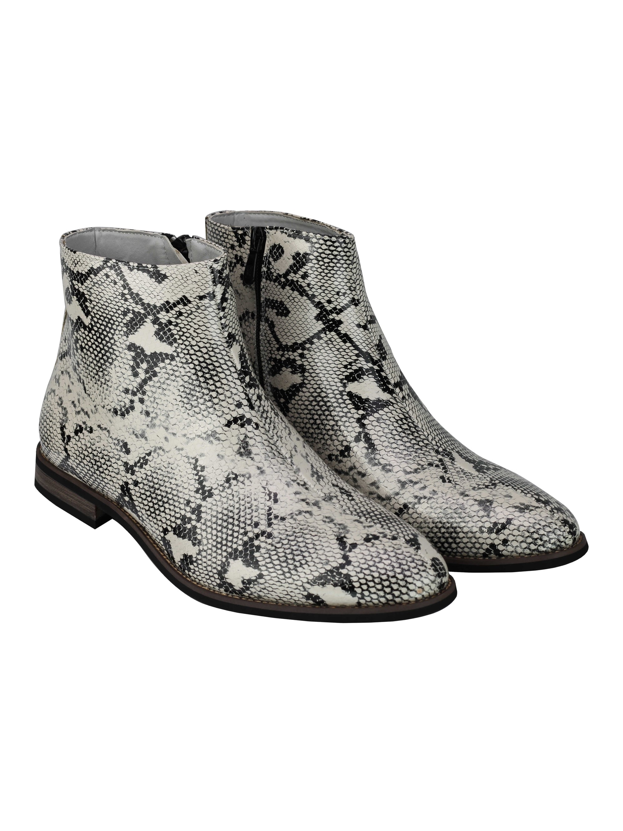 MENS FAUX LEATHER SHINY SNAKE SKIN PRINT ANKLE BOOTS ZIP ON CHELSEA DEALER SHOES