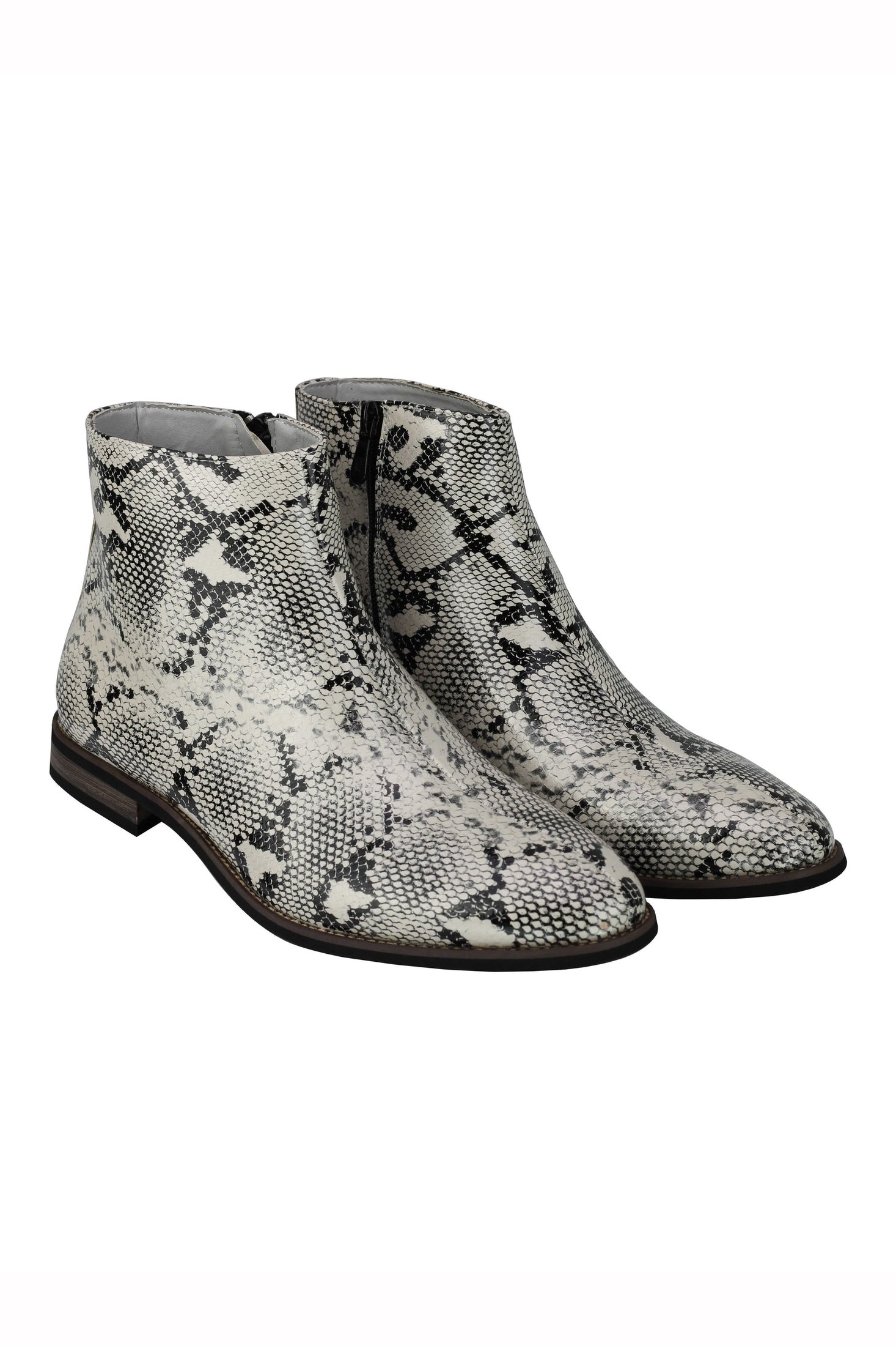 MENS FAUX LEATHER SHINY SNAKE SKIN PRINT ANKLE BOOTS ZIP ON CHELSEA DEALER SHOES