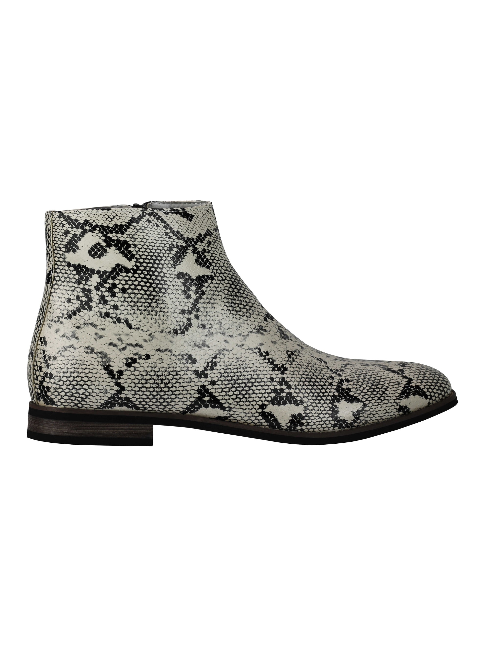 MENS FAUX LEATHER SHINY SNAKE SKIN PRINT ANKLE BOOTS ZIP ON CHELSEA DEALER SHOES