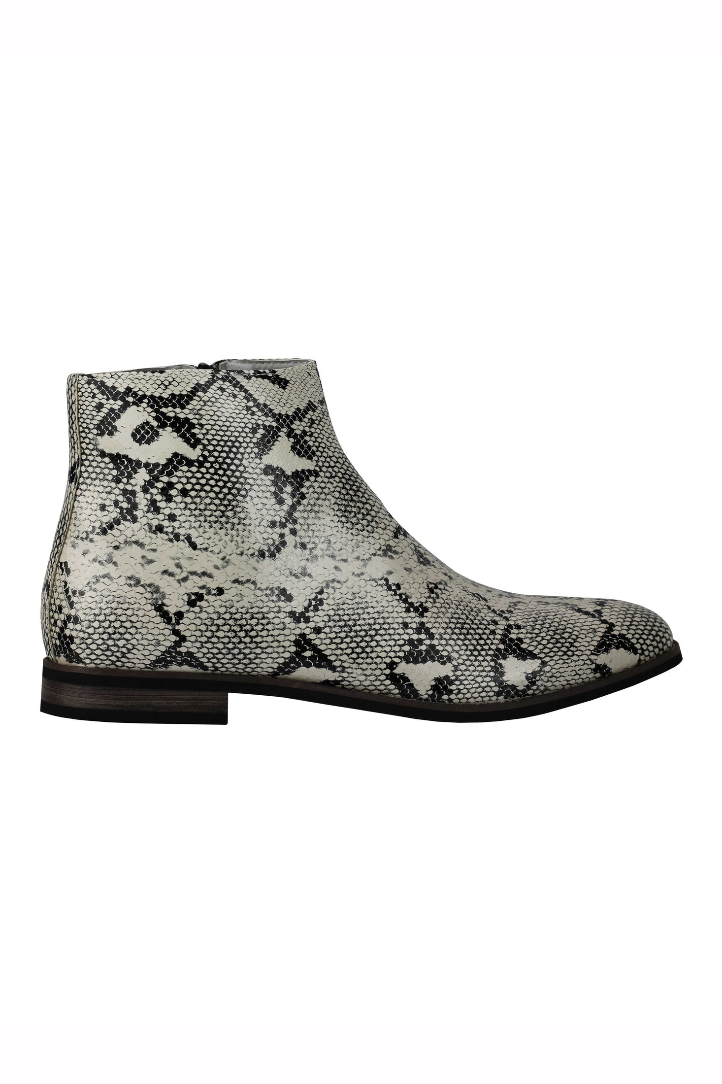 MENS FAUX LEATHER SHINY SNAKE SKIN PRINT ANKLE BOOTS ZIP ON CHELSEA DEALER SHOES