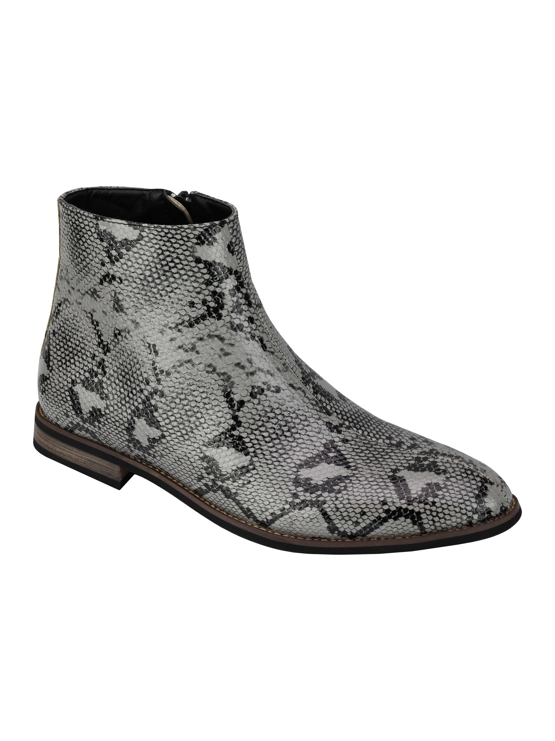 MENS FAUX LEATHER SHINY SNAKE SKIN PRINT ANKLE BOOTS ZIP ON CHELSEA DEALER SHOES