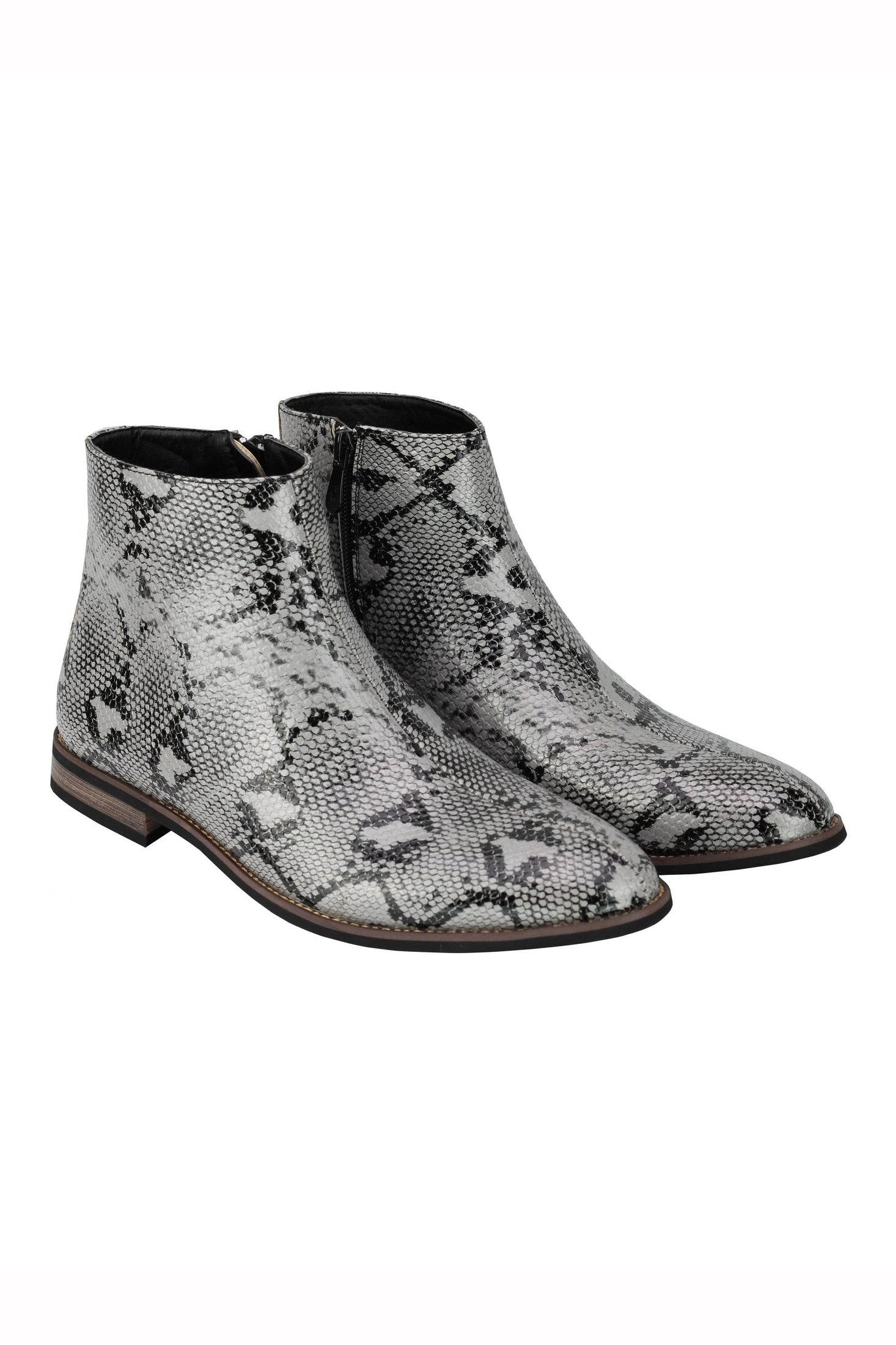 MENS FAUX LEATHER SHINY SNAKE SKIN PRINT ANKLE BOOTS ZIP ON CHELSEA DEALER SHOES