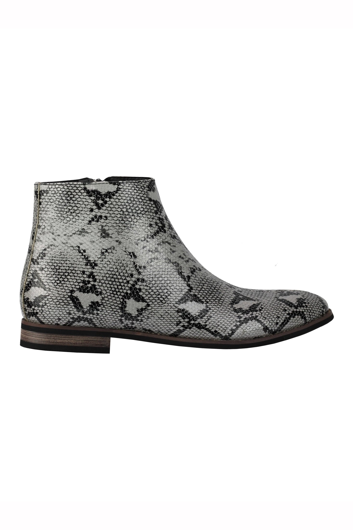 MENS FAUX LEATHER SHINY SNAKE SKIN PRINT ANKLE BOOTS ZIP ON CHELSEA DEALER SHOES