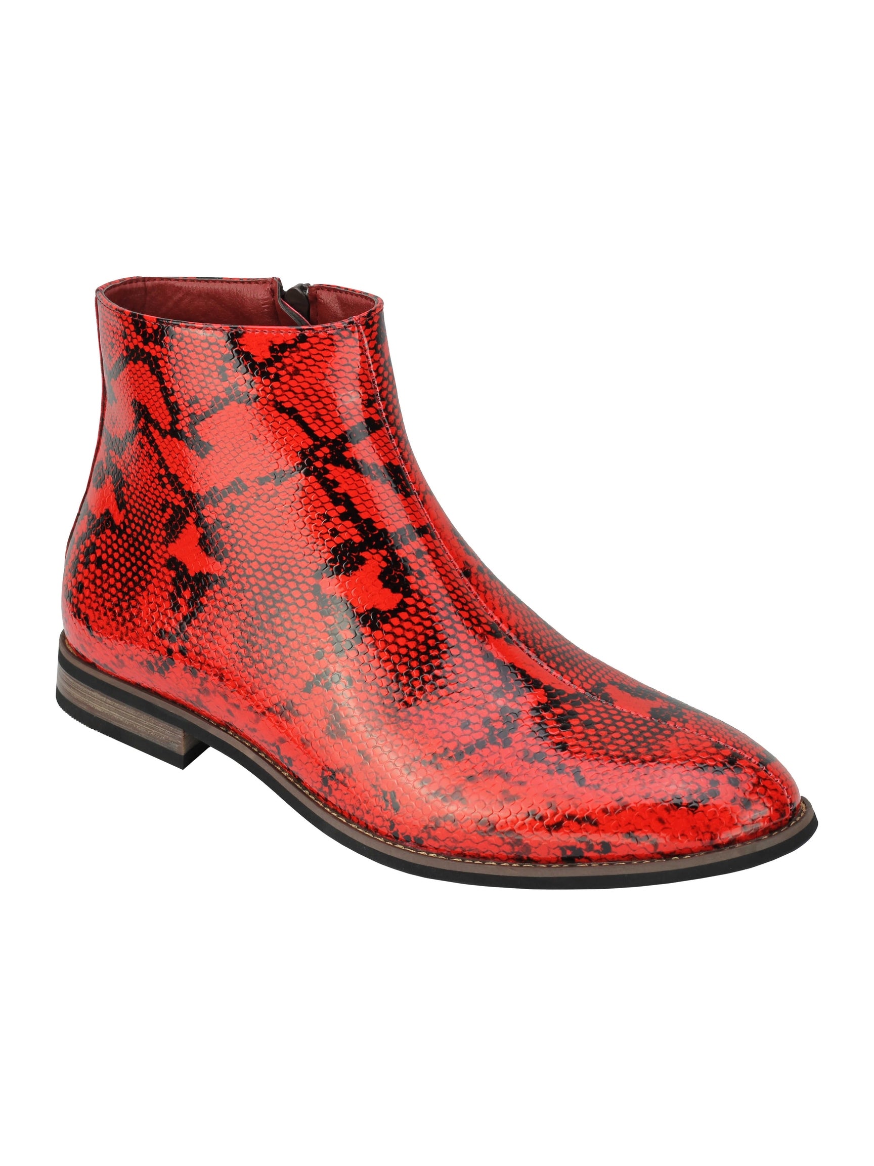 MENS FAUX LEATHER SHINY SNAKE SKIN PRINT ANKLE BOOTS ZIP ON CHELSEA DEALER SHOES
