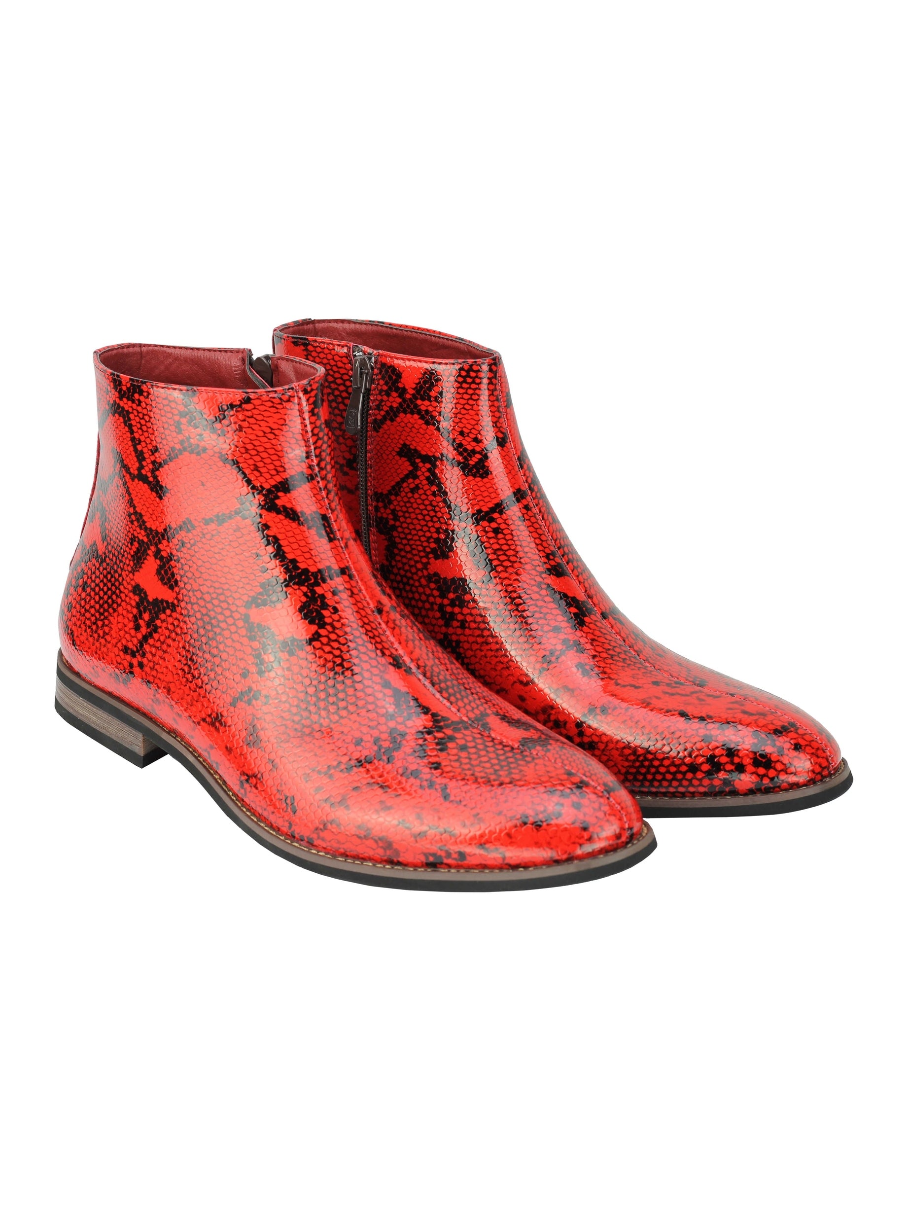MENS FAUX LEATHER SHINY SNAKE SKIN PRINT ANKLE BOOTS ZIP ON CHELSEA DEALER SHOES