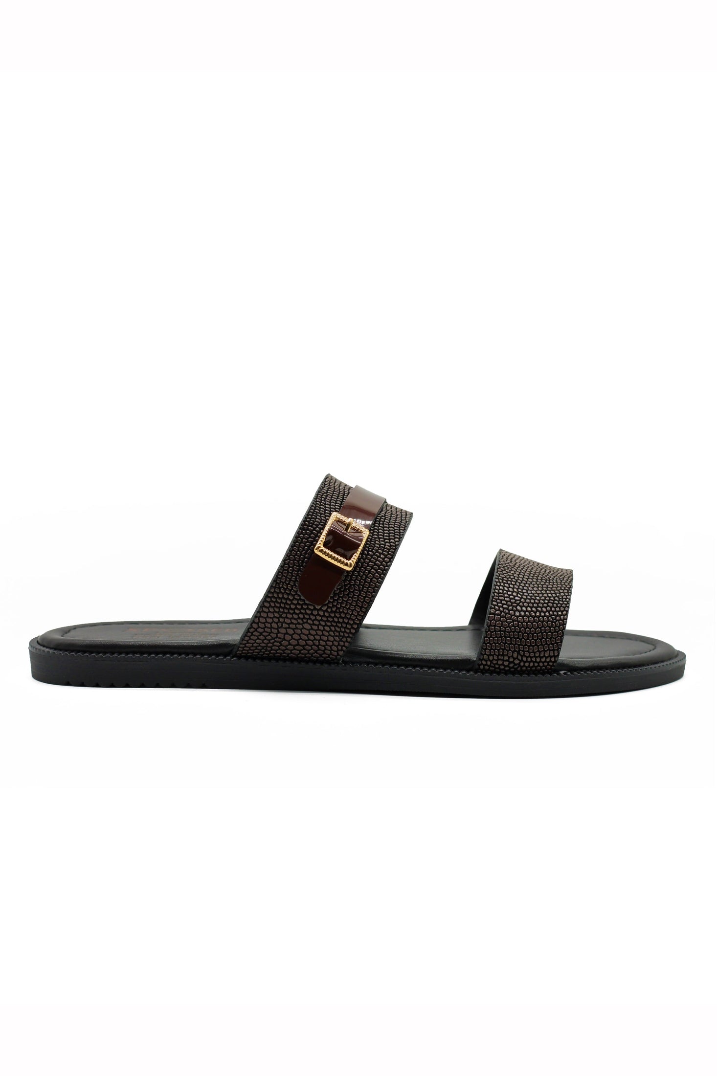 Brown Shiny Real Leather Strap Sandals