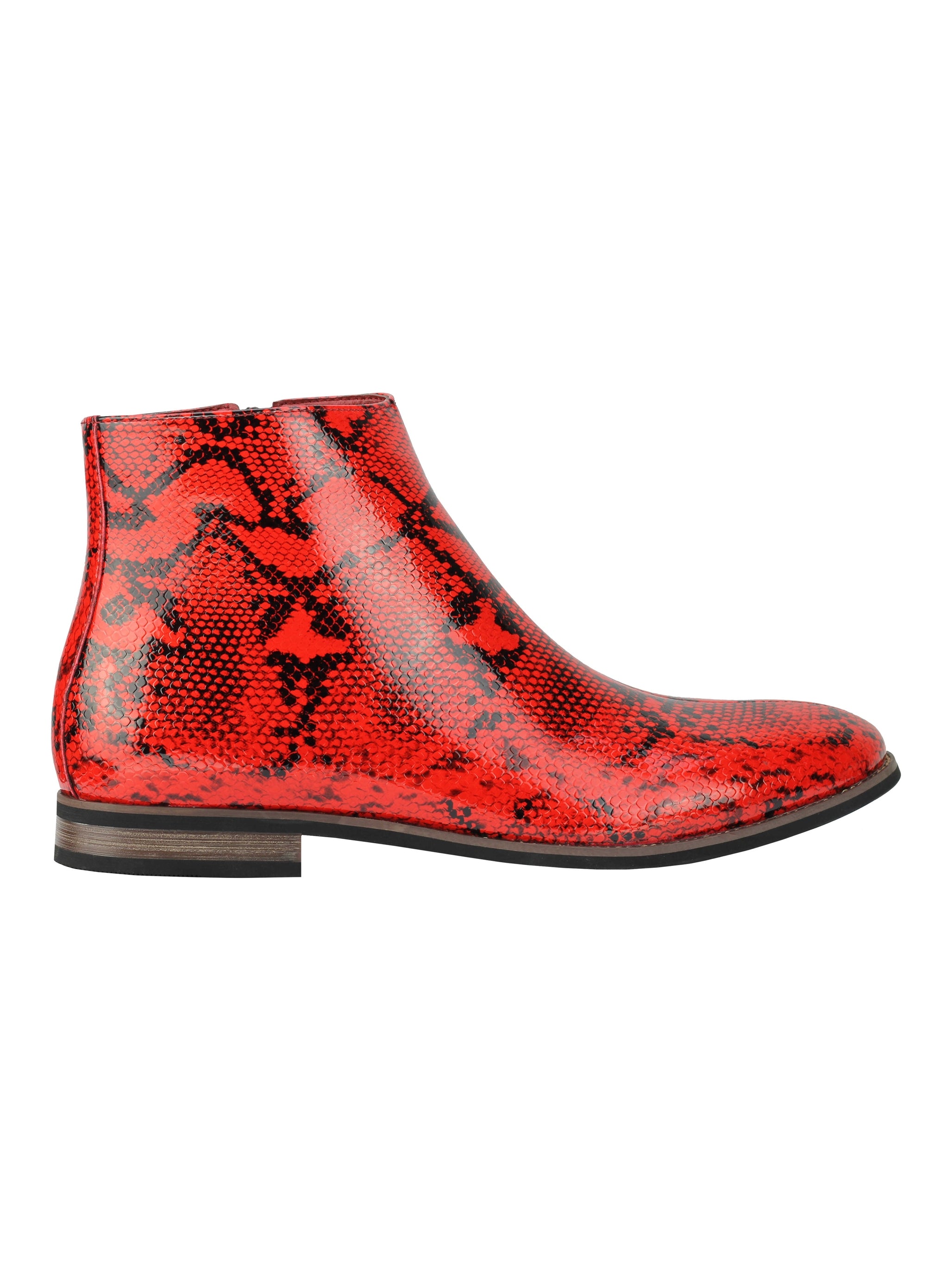 MENS FAUX LEATHER SHINY SNAKE SKIN PRINT ANKLE BOOTS ZIP ON CHELSEA DEALER SHOES
