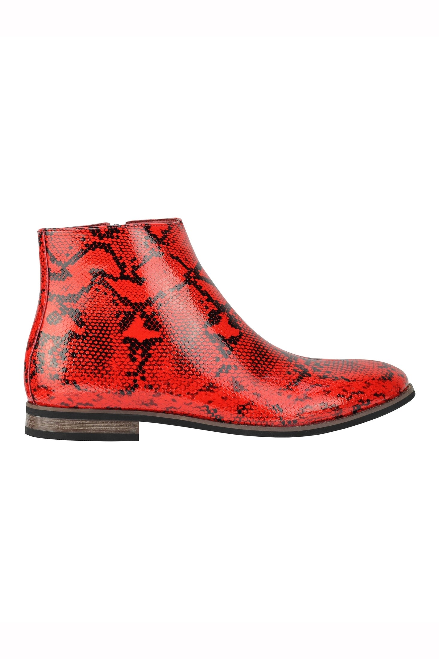 MENS FAUX LEATHER SHINY SNAKE SKIN PRINT ANKLE BOOTS ZIP ON CHELSEA DEALER SHOES