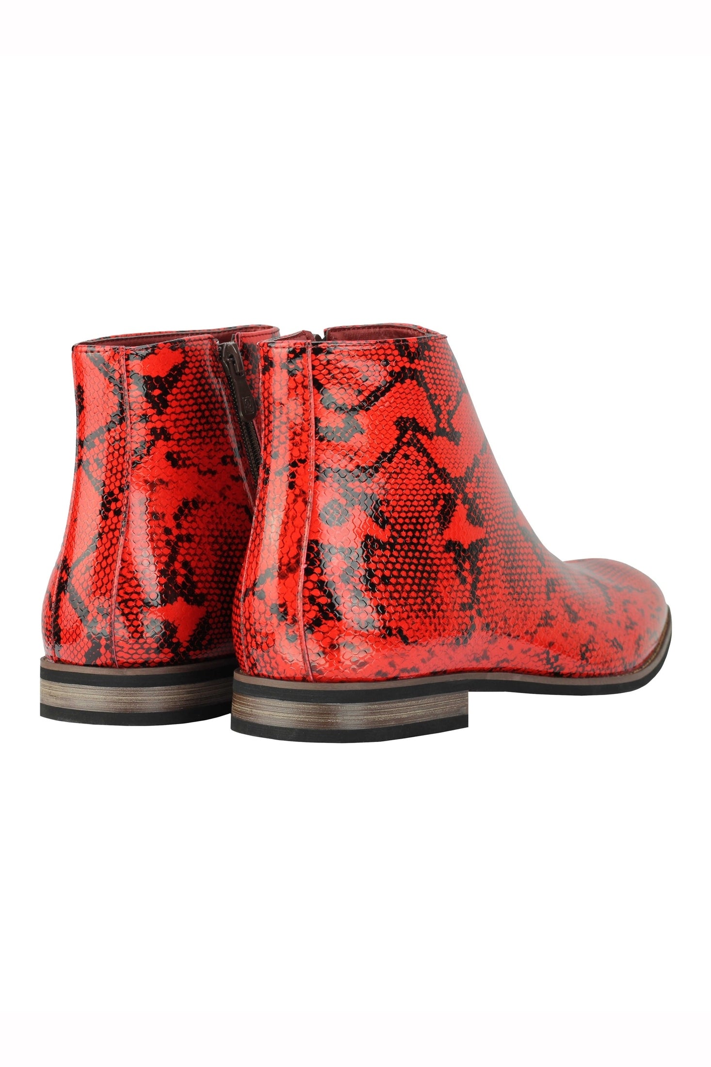 MENS FAUX LEATHER SHINY SNAKE SKIN PRINT ANKLE BOOTS ZIP ON CHELSEA DEALER SHOES