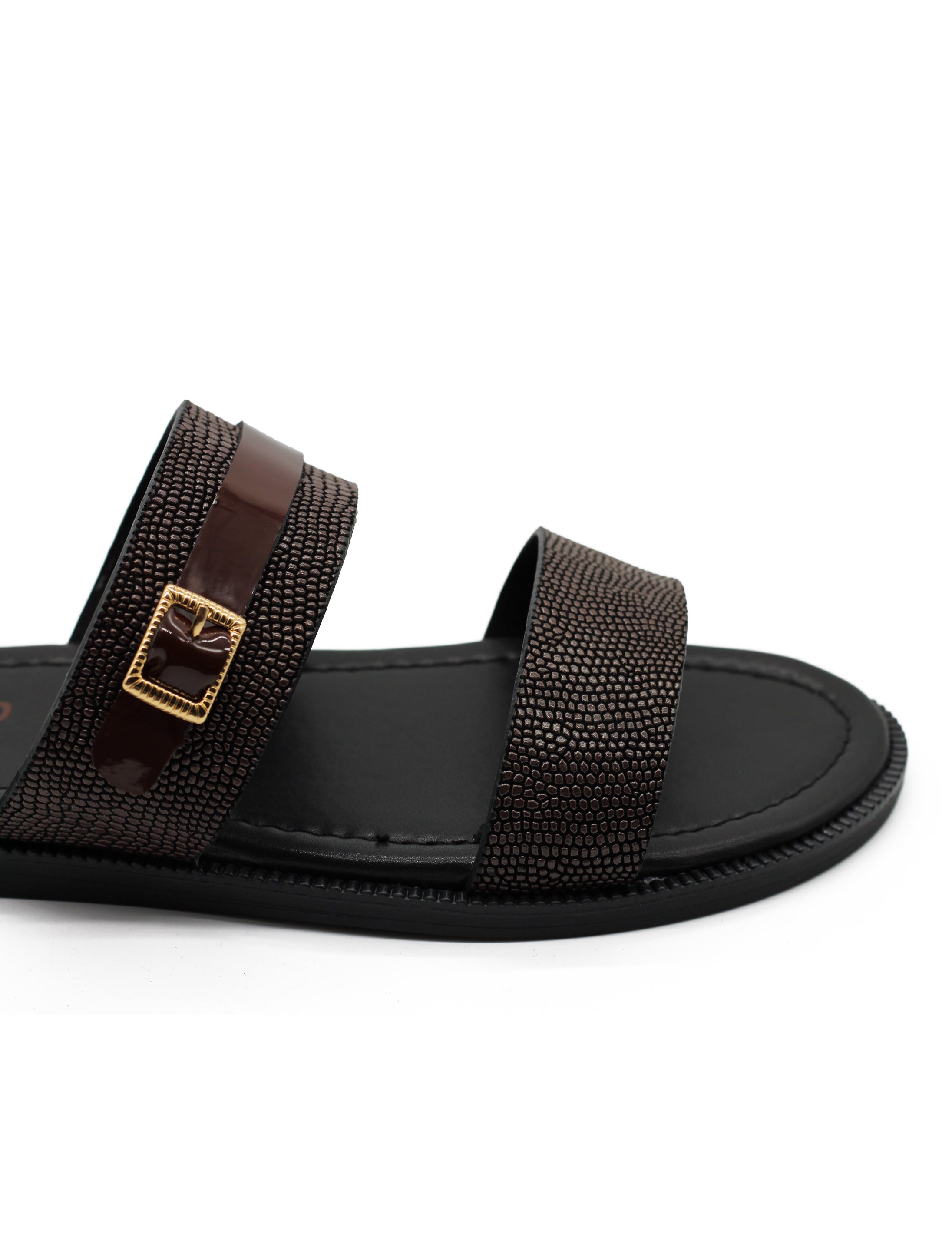 Brown Shiny Real Leather Strap Sandals