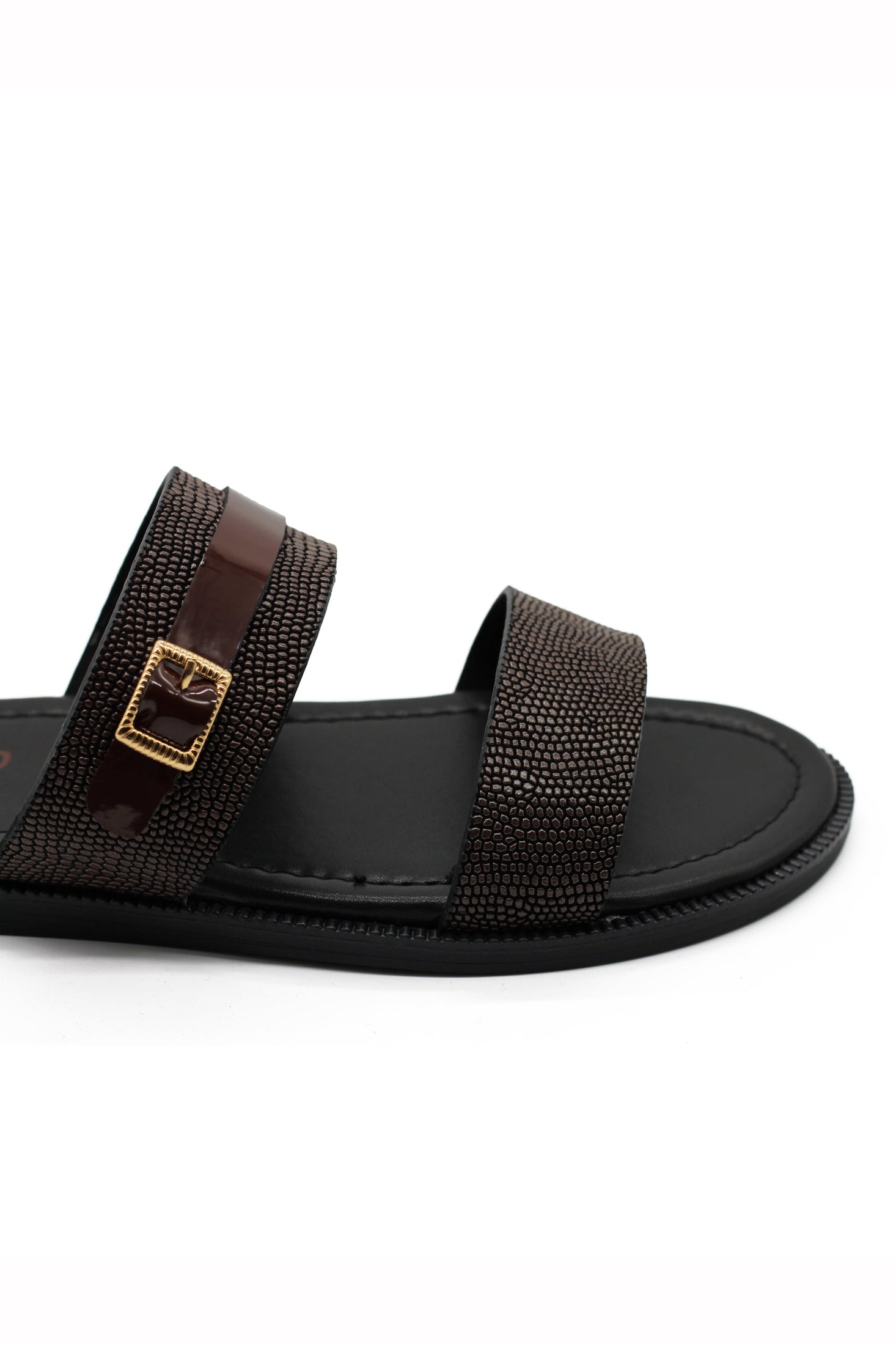 Brown Shiny Real Leather Strap Sandals