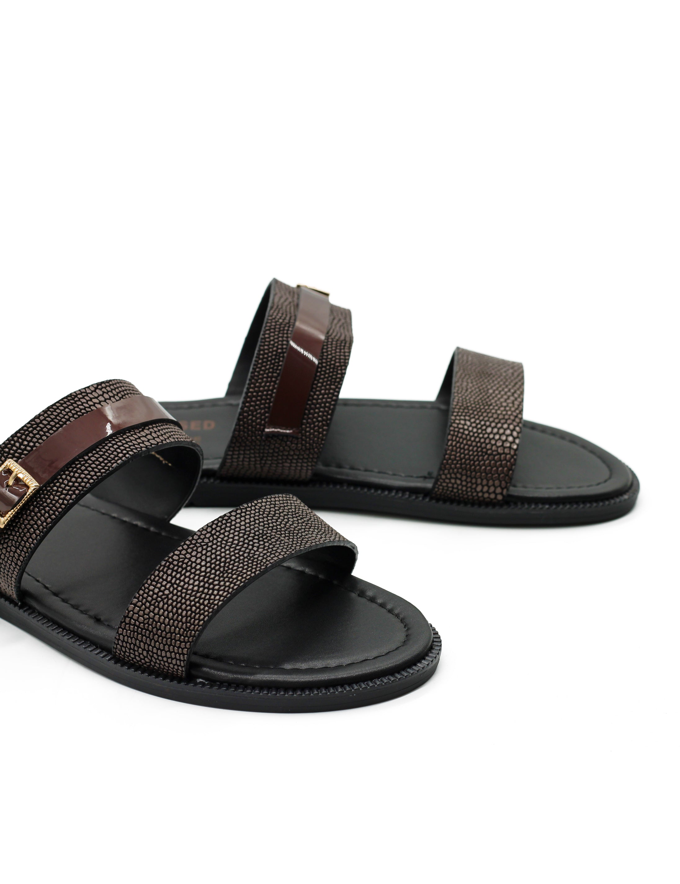 Brown Shiny Real Leather Strap Sandals