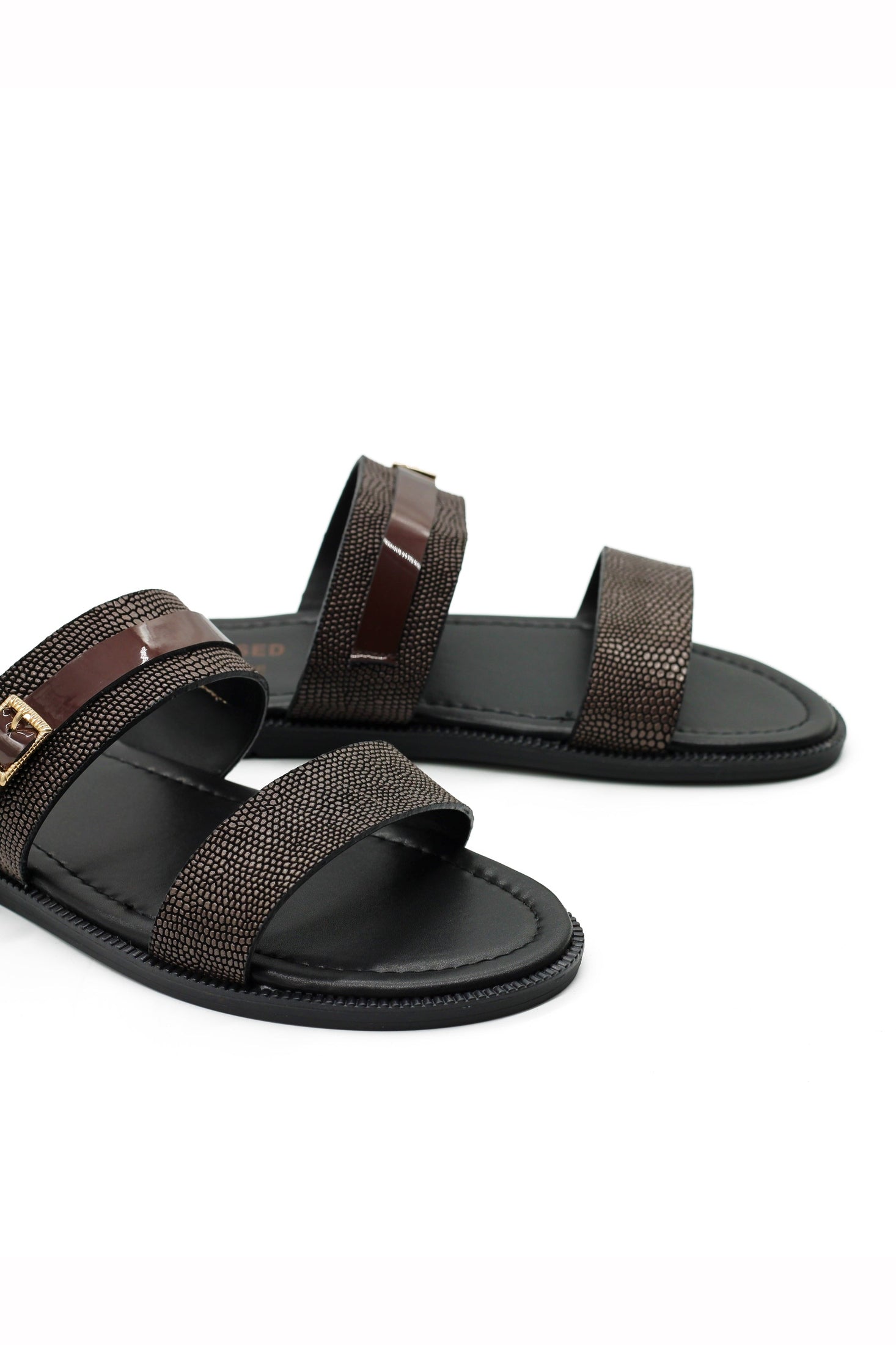 Brown Shiny Real Leather Strap Sandals