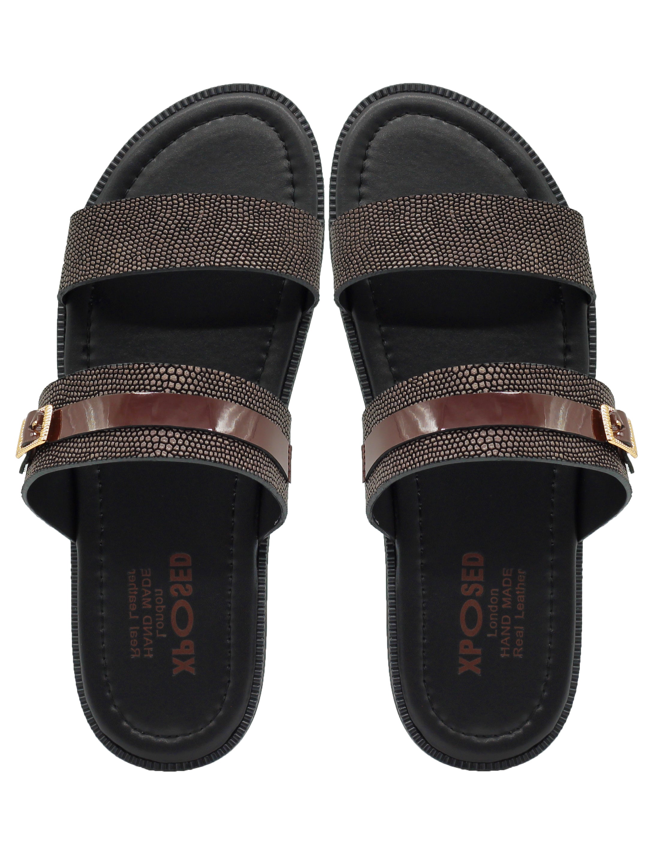 Brown Shiny Real Leather Strap Sandals