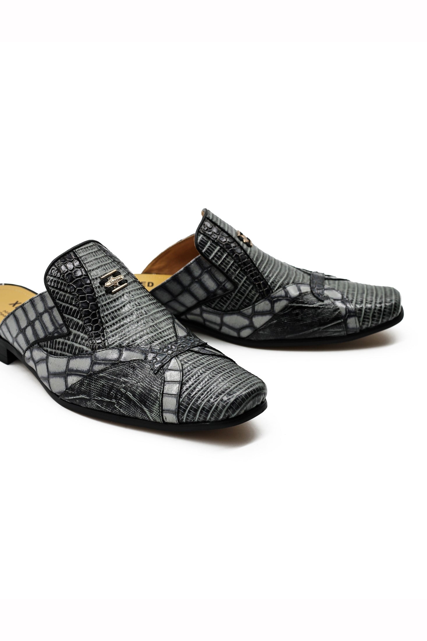 Real Leather Mens Half Shoes in Grey Black